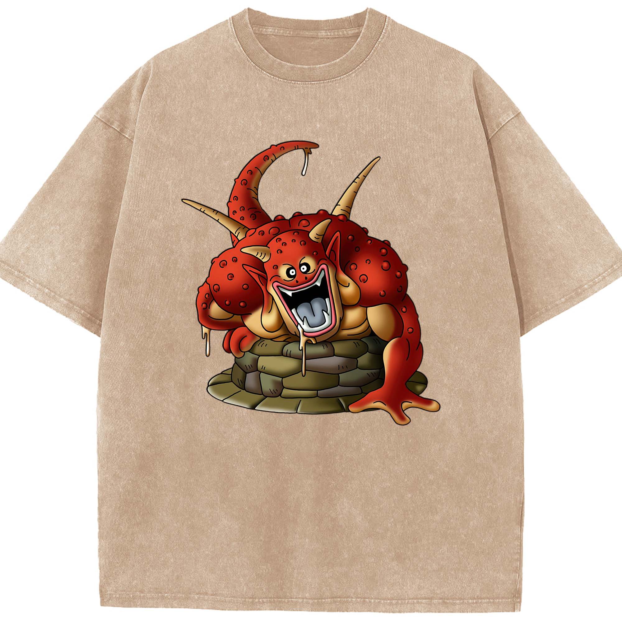 （画像用） ドラゴンクエスト Doragon Kuesuto Dragon Quest 綿100% ヴィンテージ風 半袖Tシャツ（フロントプリント）