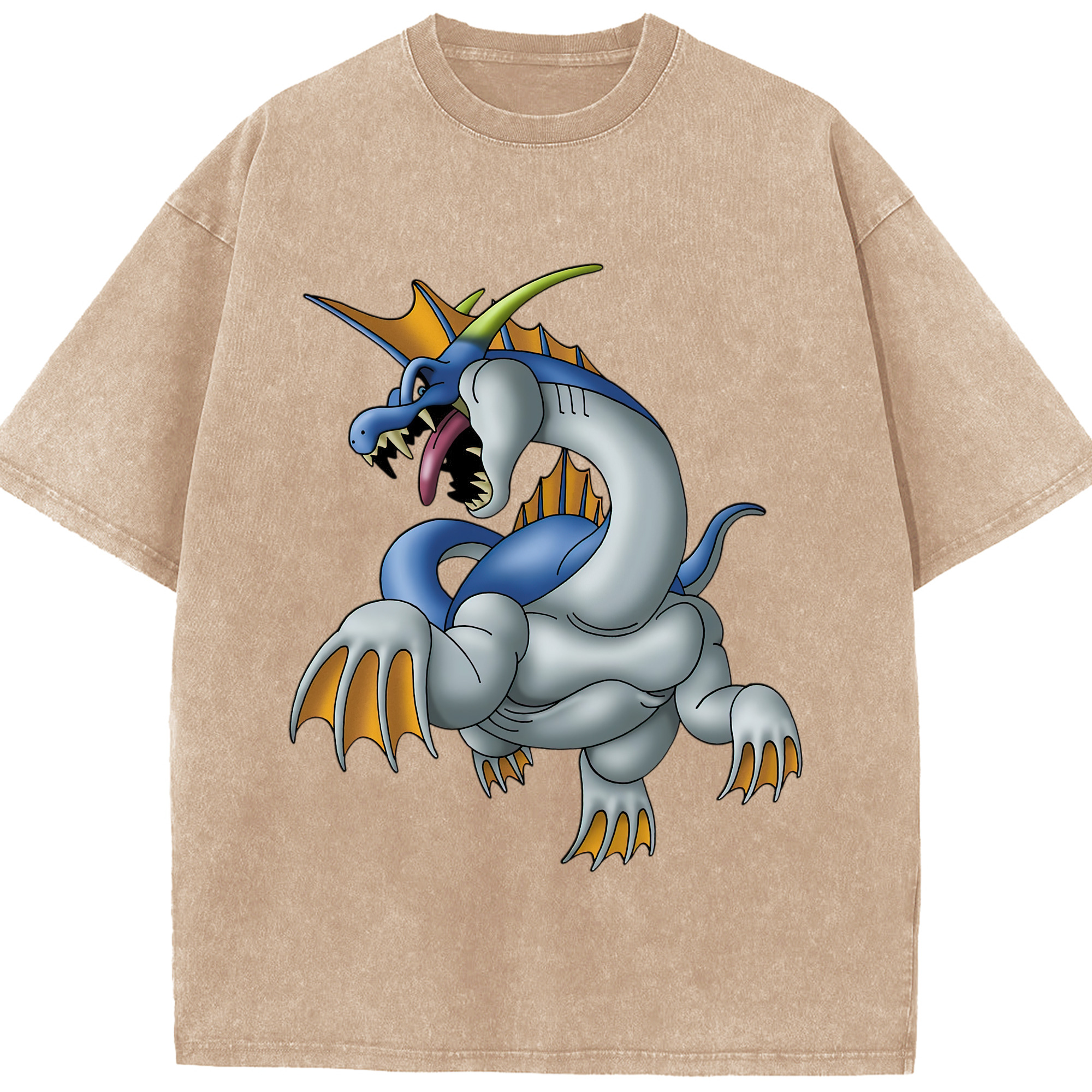 （画像用） ドラゴンクエスト Doragon Kuesuto Dragon Quest 綿100% ヴィンテージ風 半袖Tシャツ（フロントプリント）