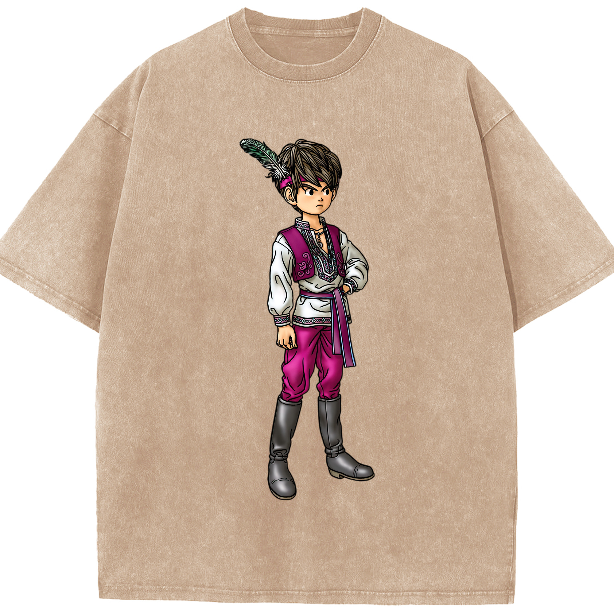 （画像用） ドラゴンクエスト Doragon Kuesuto Dragon Quest 綿100% ヴィンテージ風 半袖Tシャツ（フロントプリント）