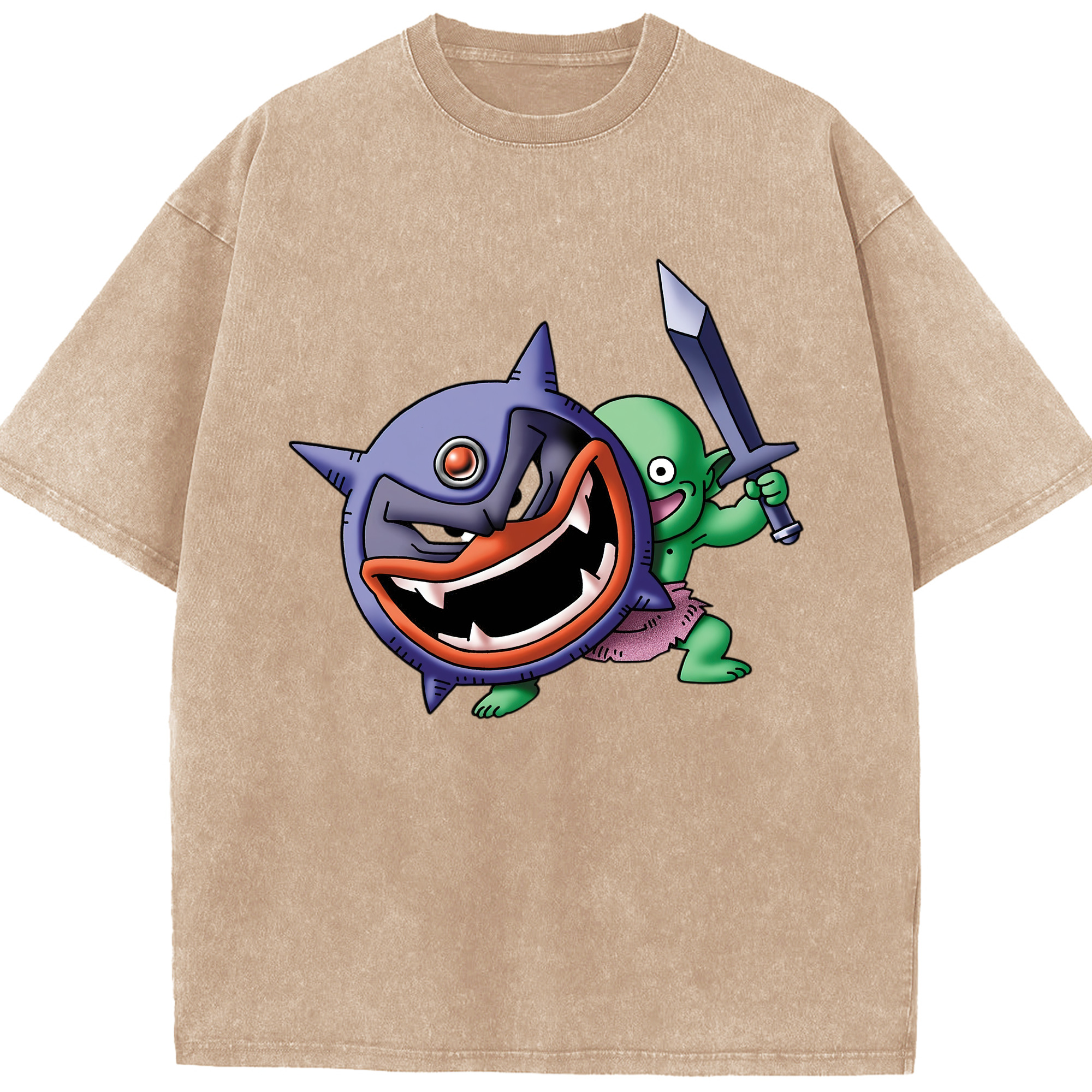 （画像用） ドラゴンクエスト Doragon Kuesuto Dragon Quest 綿100% ヴィンテージ風 半袖Tシャツ（フロントプリント）