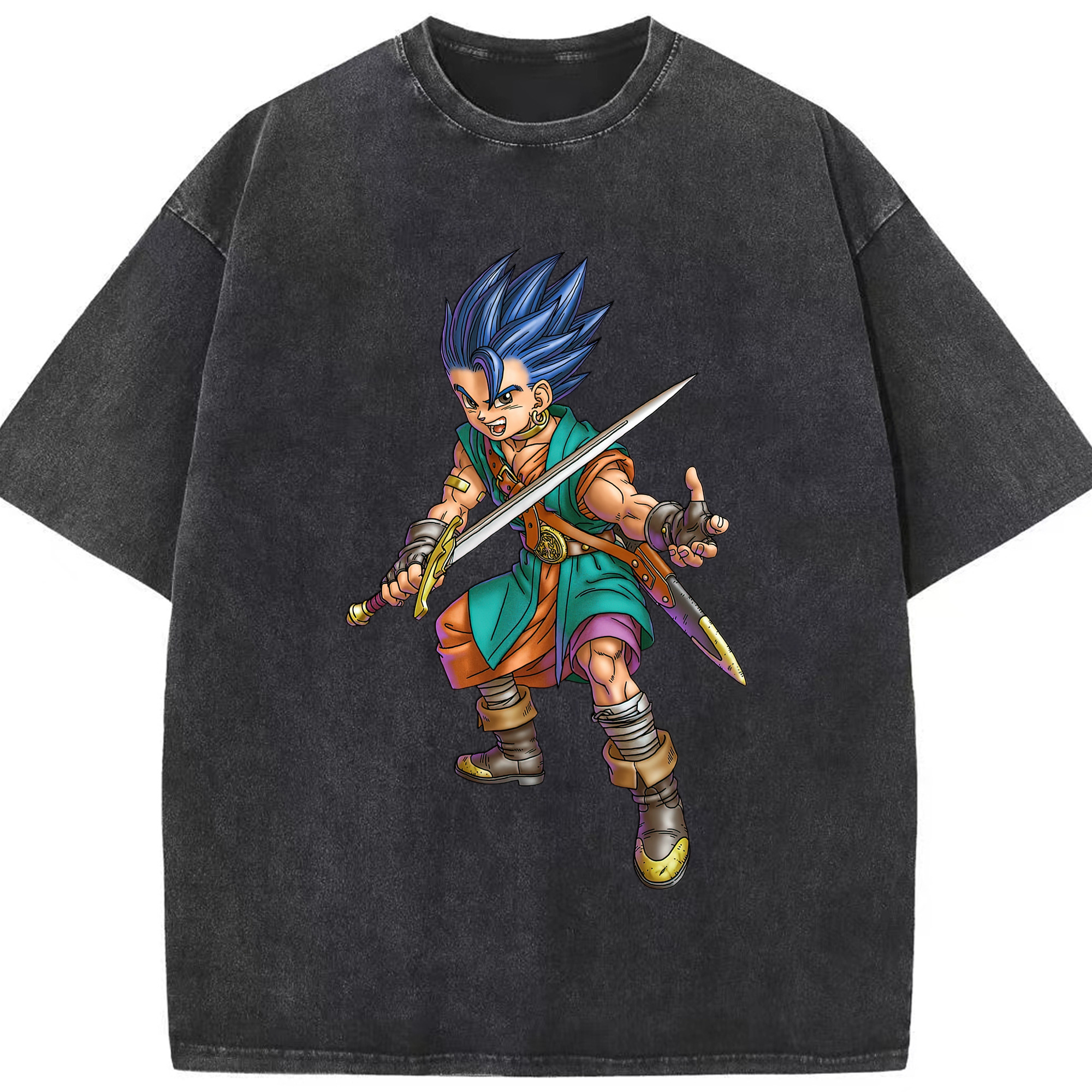 （画像用） ドラゴンクエスト Doragon Kuesuto Dragon Quest 綿100% ヴィンテージ風 半袖Tシャツ（フロントプリント）