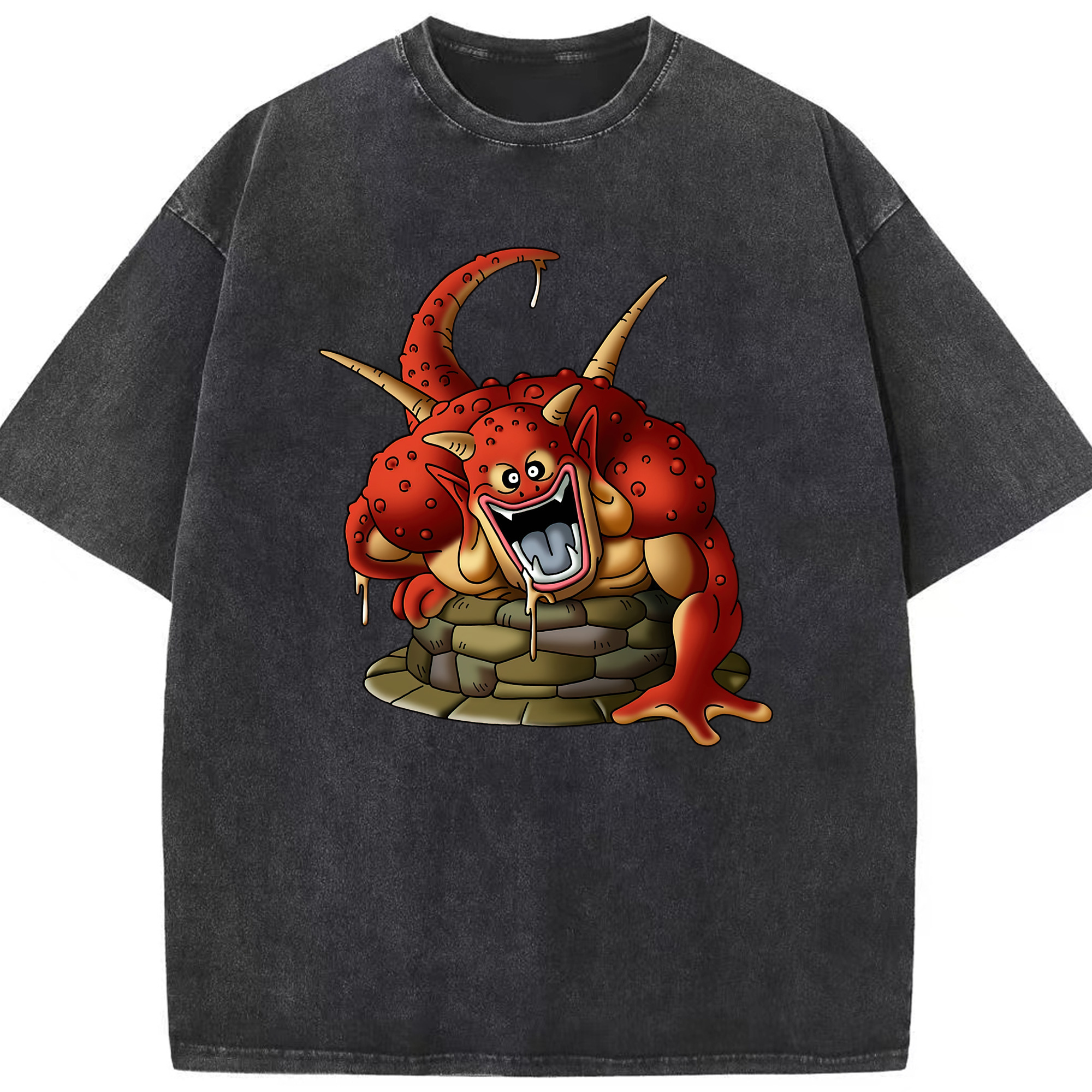 （画像用） ドラゴンクエスト Doragon Kuesuto Dragon Quest 綿100% ヴィンテージ風 半袖Tシャツ（フロントプリント）