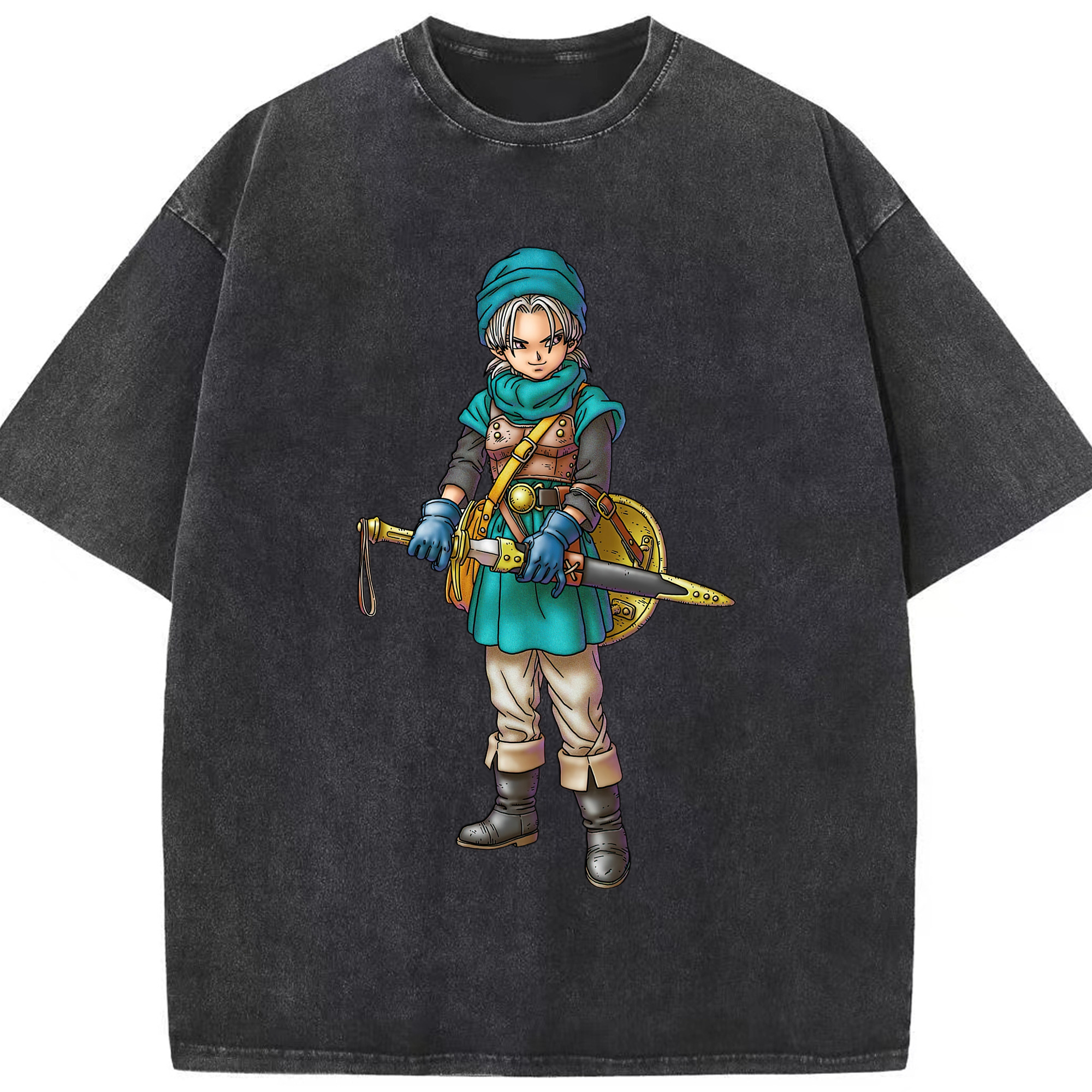 （画像用） ドラゴンクエスト Doragon Kuesuto Dragon Quest 綿100% ヴィンテージ風 半袖Tシャツ（フロントプリント）