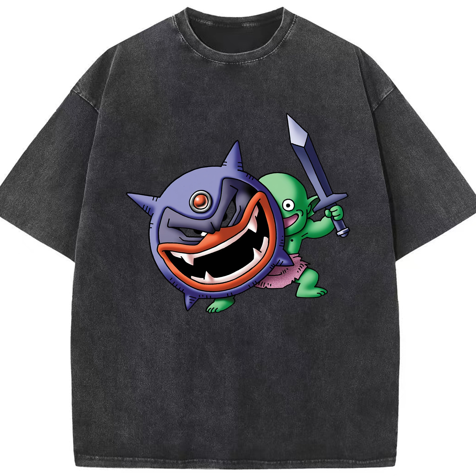 （画像用） ドラゴンクエスト Doragon Kuesuto Dragon Quest 綿100% ヴィンテージ風 半袖Tシャツ（フロントプリント）