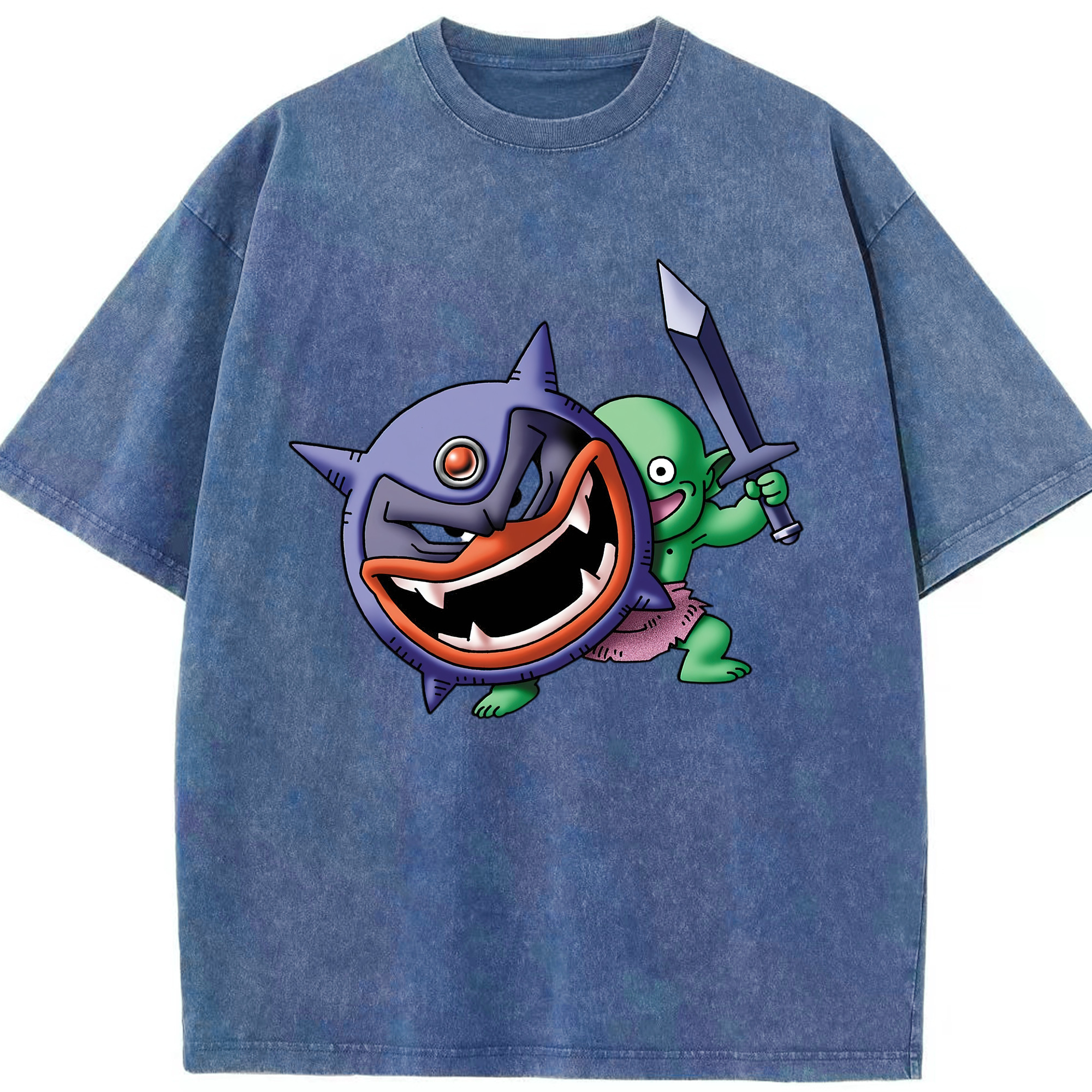 （画像用） ドラゴンクエスト Doragon Kuesuto Dragon Quest 綿100% ヴィンテージ風 半袖Tシャツ（フロントプリント）