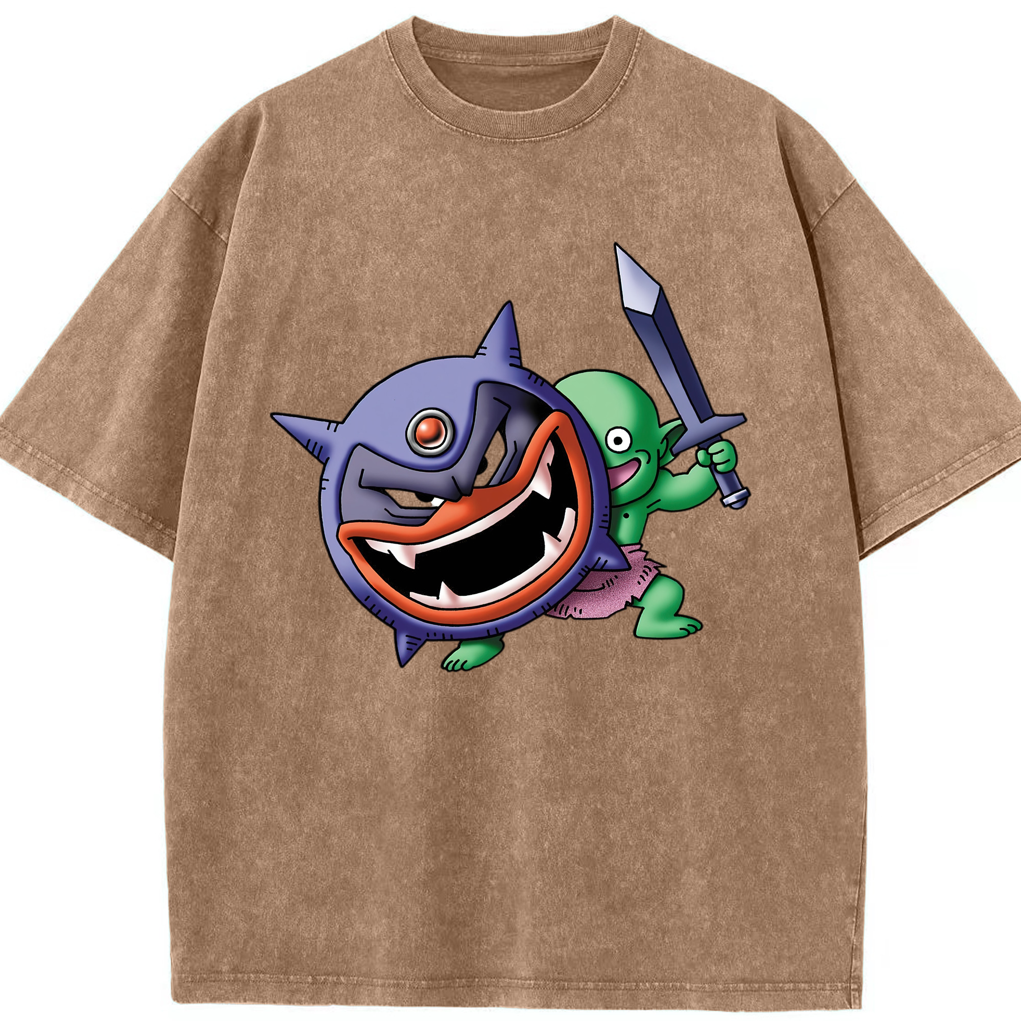 （画像用） ドラゴンクエスト Doragon Kuesuto Dragon Quest 綿100% ヴィンテージ風 半袖Tシャツ（フロントプリント）