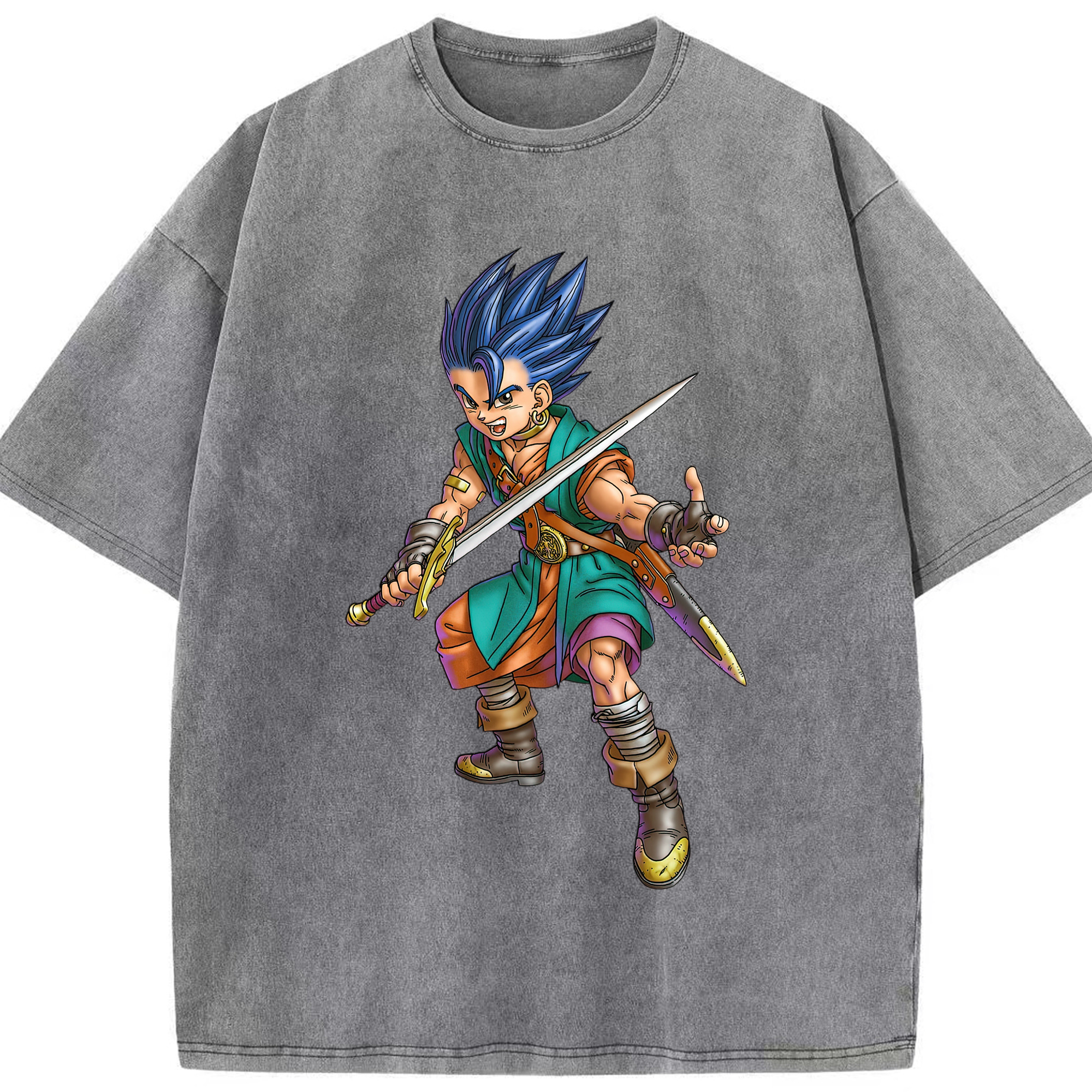 （画像用） ドラゴンクエスト Doragon Kuesuto Dragon Quest 綿100% ヴィンテージ風 半袖Tシャツ（フロントプリント）