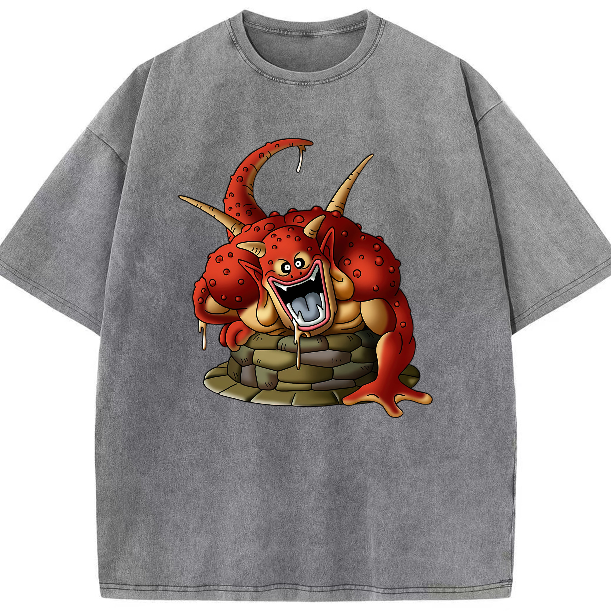 （画像用） ドラゴンクエスト Doragon Kuesuto Dragon Quest 綿100% ヴィンテージ風 半袖Tシャツ（フロントプリント）