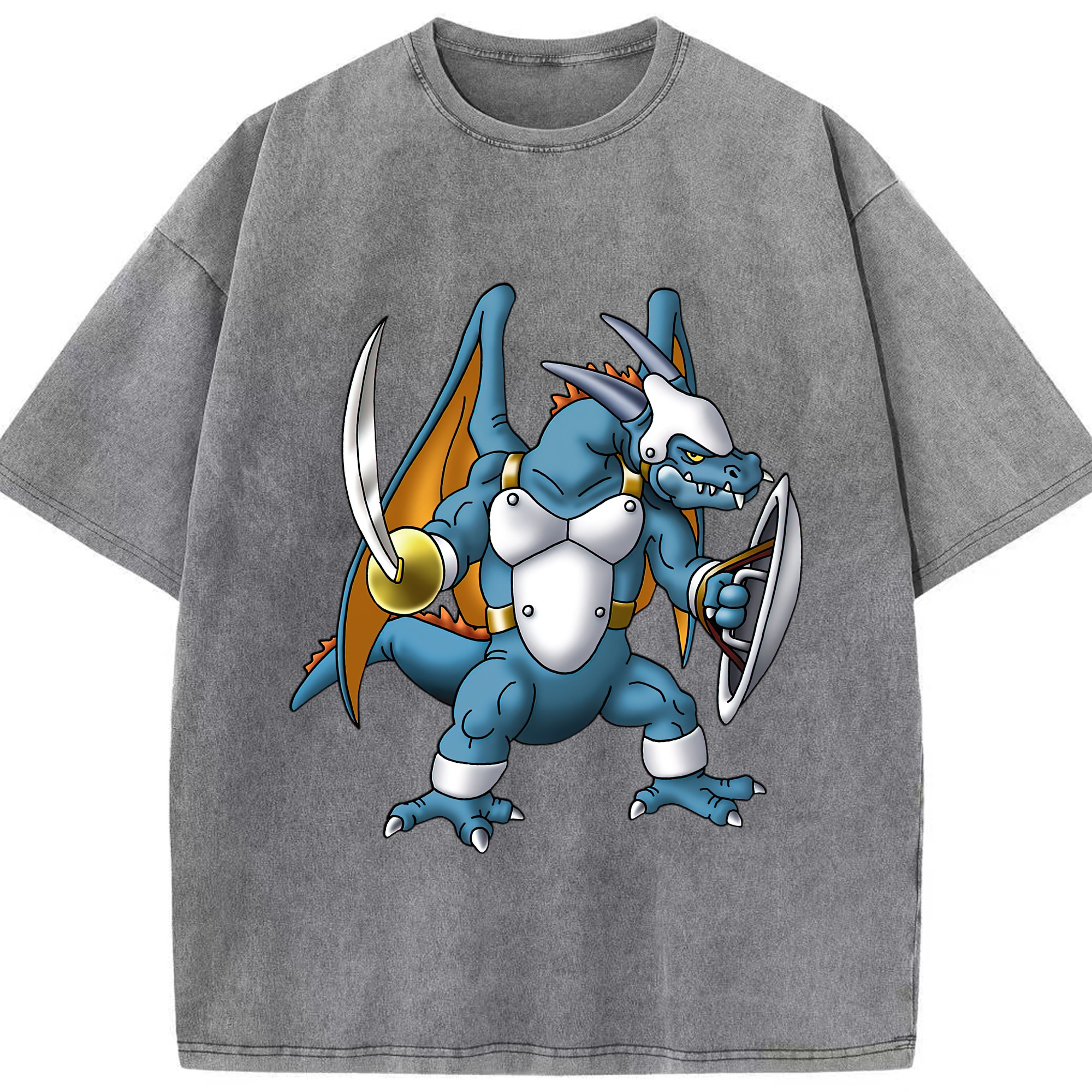（画像用） ドラゴンクエスト Doragon Kuesuto Dragon Quest 綿100% ヴィンテージ風 半袖Tシャツ（フロントプリント）