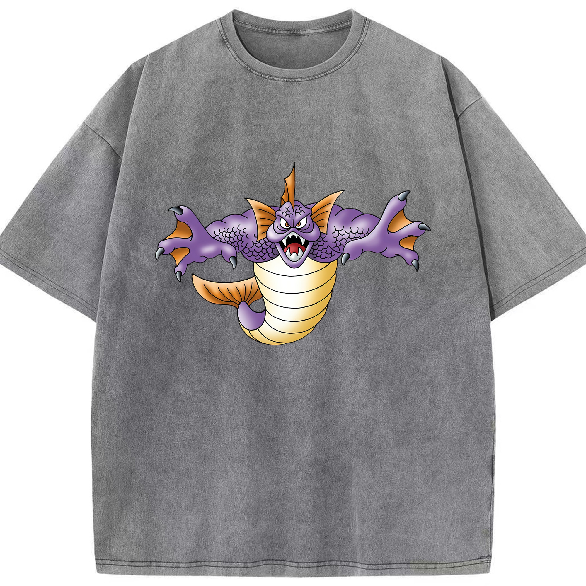 （画像用） ドラゴンクエスト Doragon Kuesuto Dragon Quest 綿100% ヴィンテージ風 半袖Tシャツ（フロントプリント）