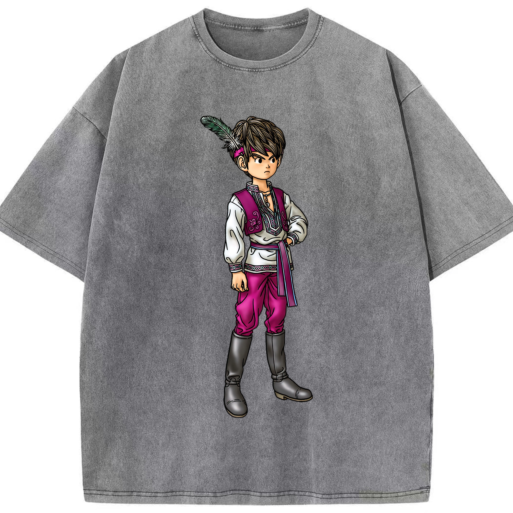 （画像用） ドラゴンクエスト Doragon Kuesuto Dragon Quest 綿100% ヴィンテージ風 半袖Tシャツ（フロントプリント）