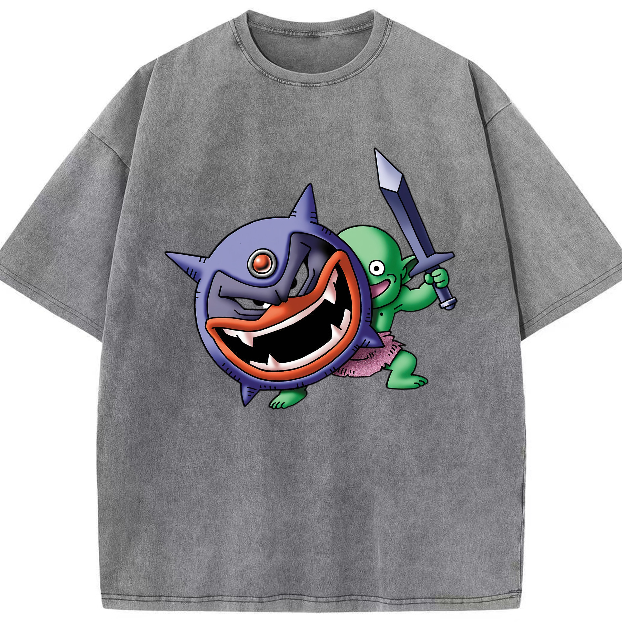 （画像用） ドラゴンクエスト Doragon Kuesuto Dragon Quest 綿100% ヴィンテージ風 半袖Tシャツ（フロントプリント）