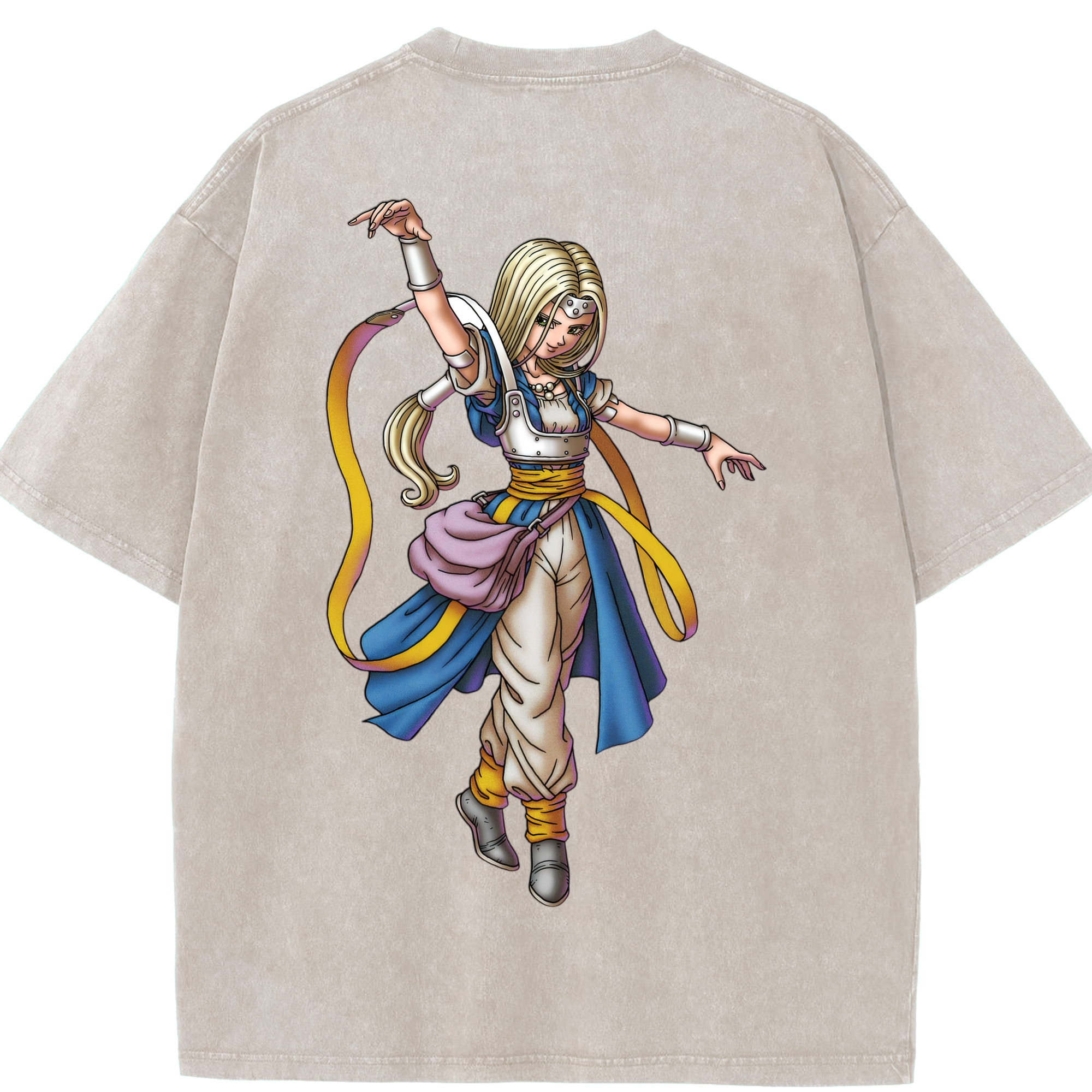 （画像用） ドラゴンクエスト Doragon Kuesuto Dragon Quest 綿100% ヴィンテージ風 半袖Tシャツ（背面プリント）