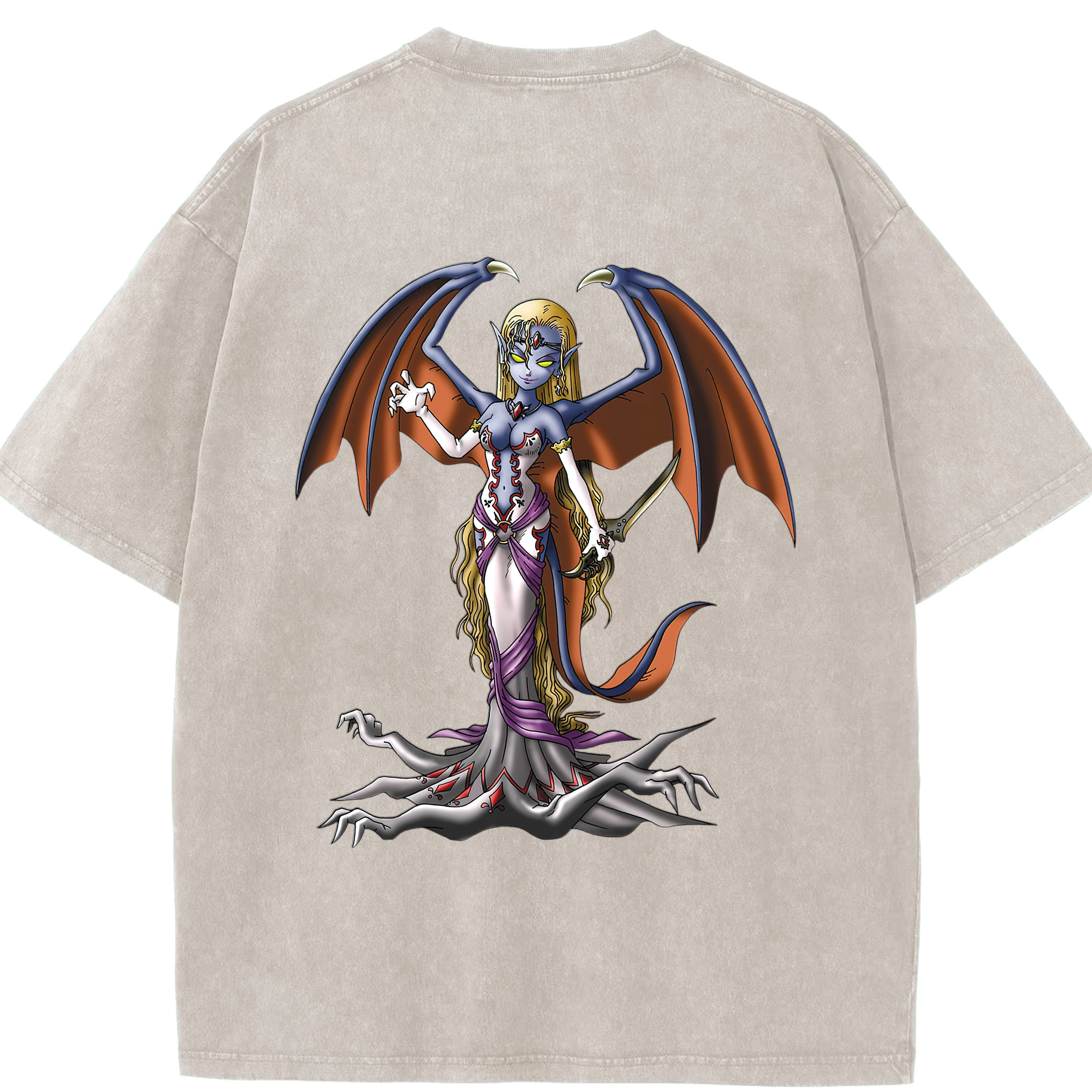 （画像用） ドラゴンクエスト Doragon Kuesuto Dragon Quest 綿100% ヴィンテージ風 半袖Tシャツ（背面プリント）