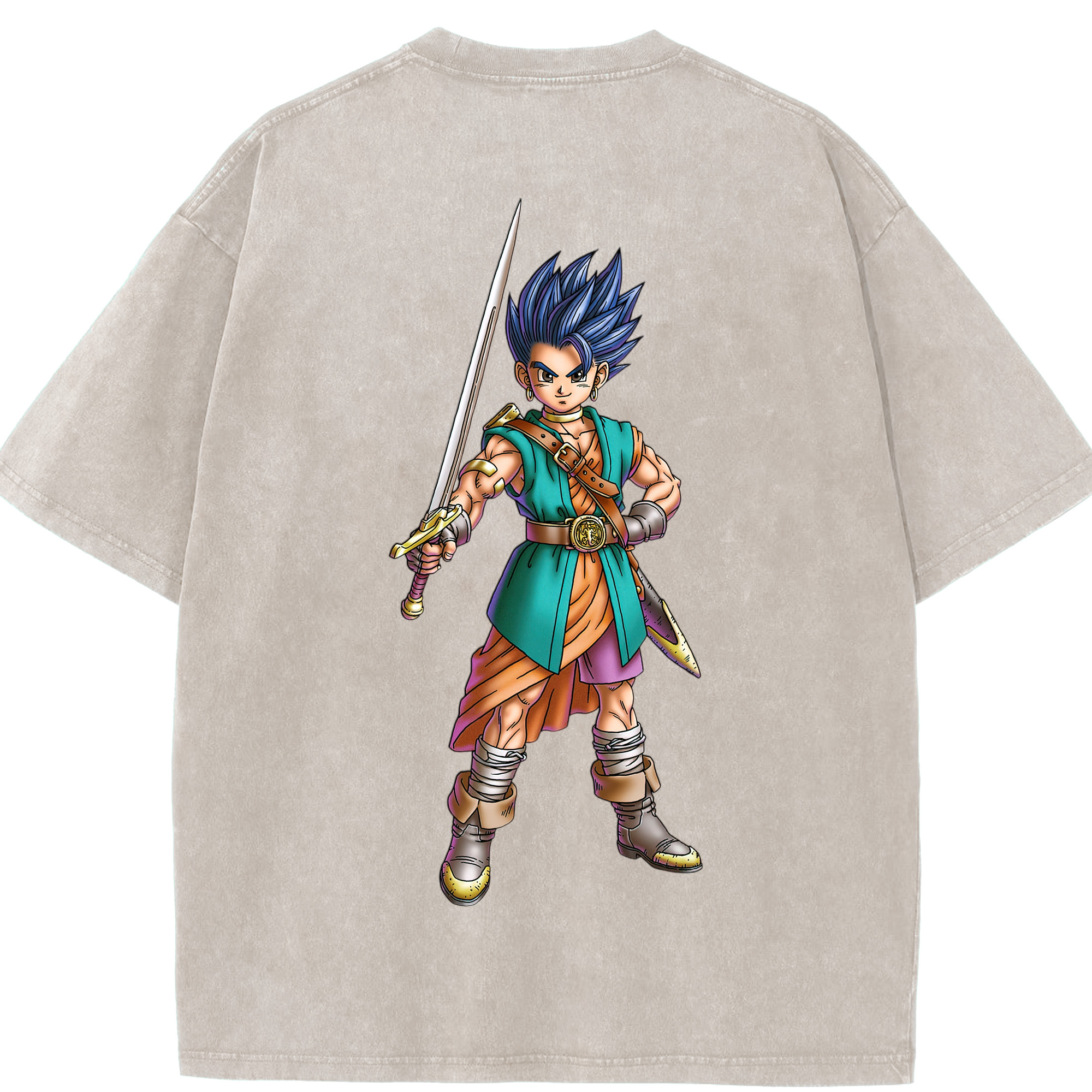 （画像用） ドラゴンクエスト Doragon Kuesuto Dragon Quest 綿100% ヴィンテージ風 半袖Tシャツ（背面プリント）