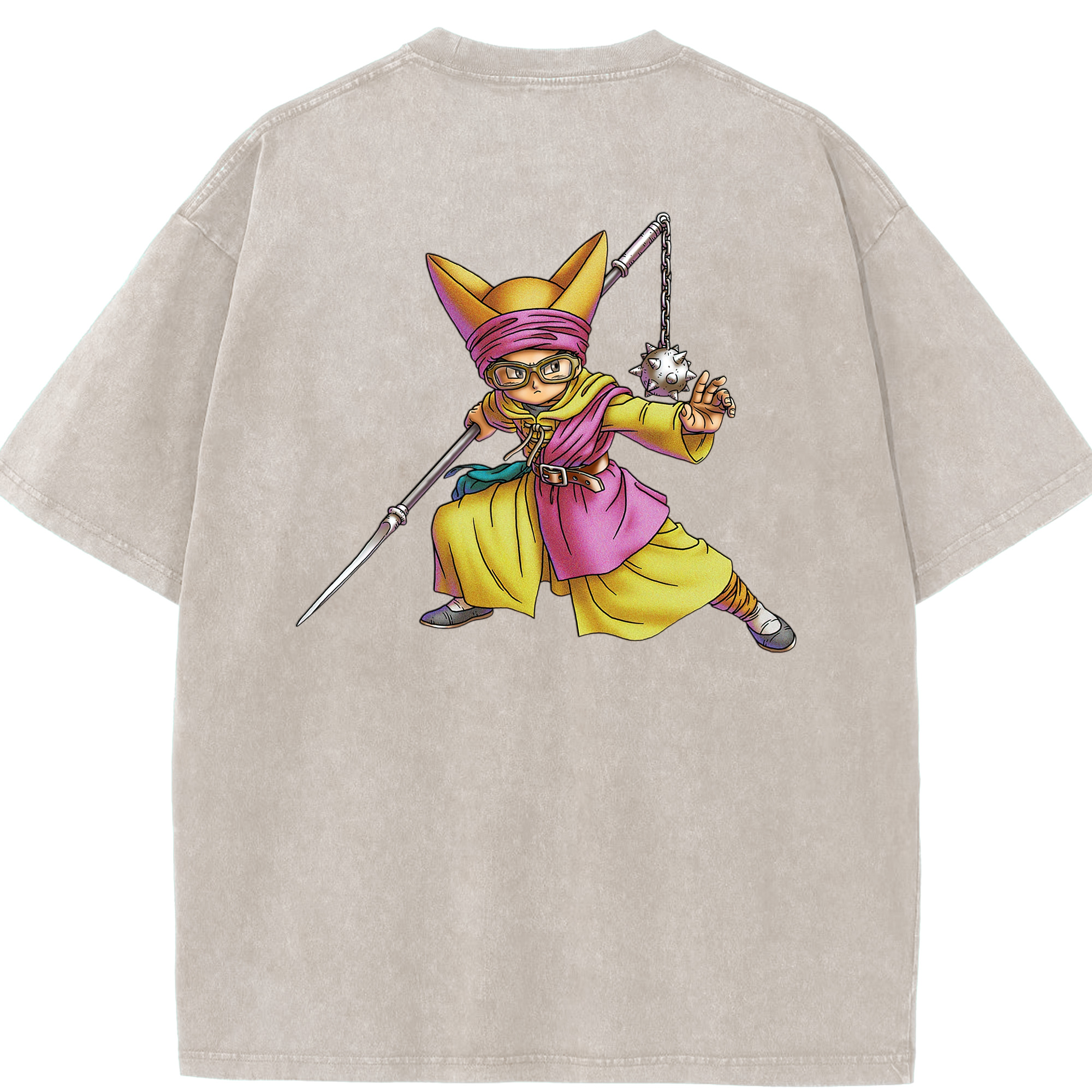 （画像用） ドラゴンクエスト Doragon Kuesuto Dragon Quest 綿100% ヴィンテージ風 半袖Tシャツ（背面プリント）