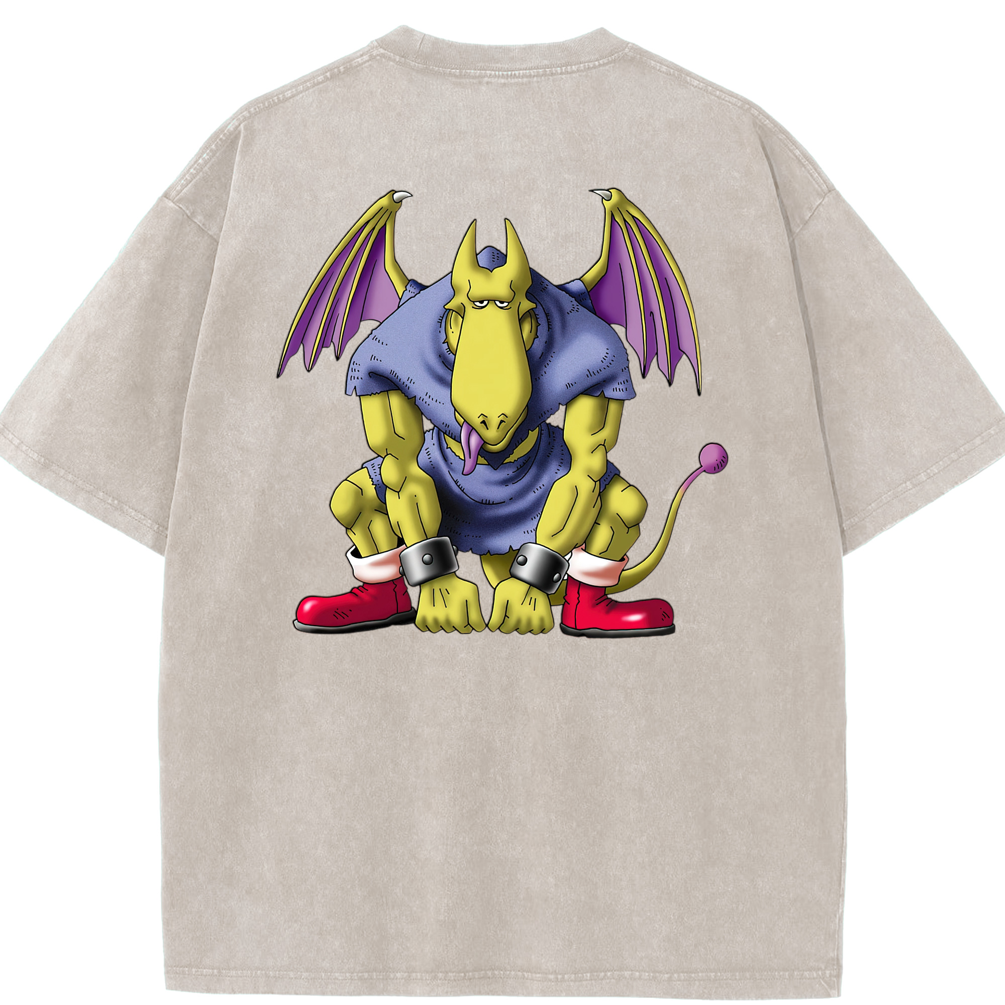 （画像用） ドラゴンクエスト Doragon Kuesuto Dragon Quest 綿100% ヴィンテージ風 半袖Tシャツ（背面プリント）