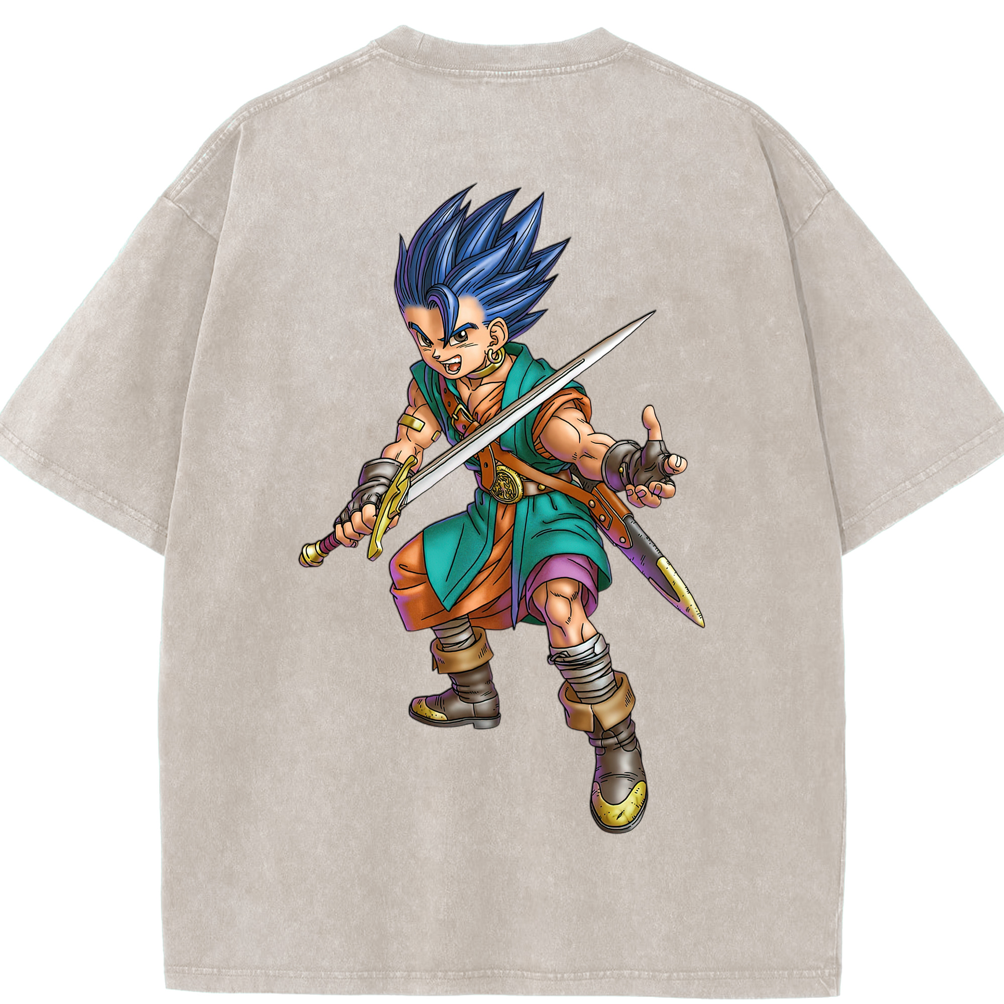 （画像用） ドラゴンクエスト Doragon Kuesuto Dragon Quest 綿100% ヴィンテージ風 半袖Tシャツ（背面プリント）