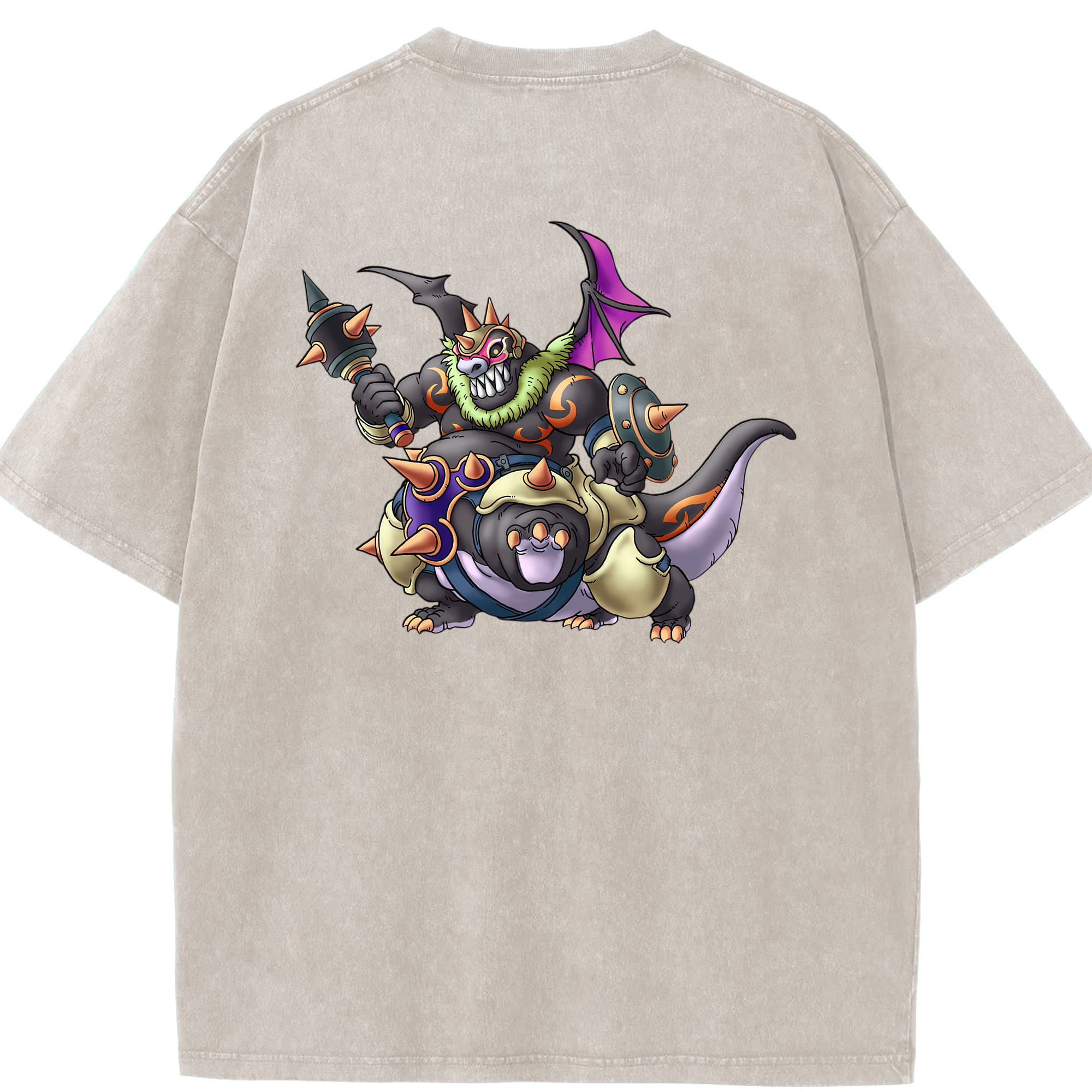 （画像用） ドラゴンクエスト Doragon Kuesuto Dragon Quest 綿100% ヴィンテージ風 半袖Tシャツ（背面プリント）