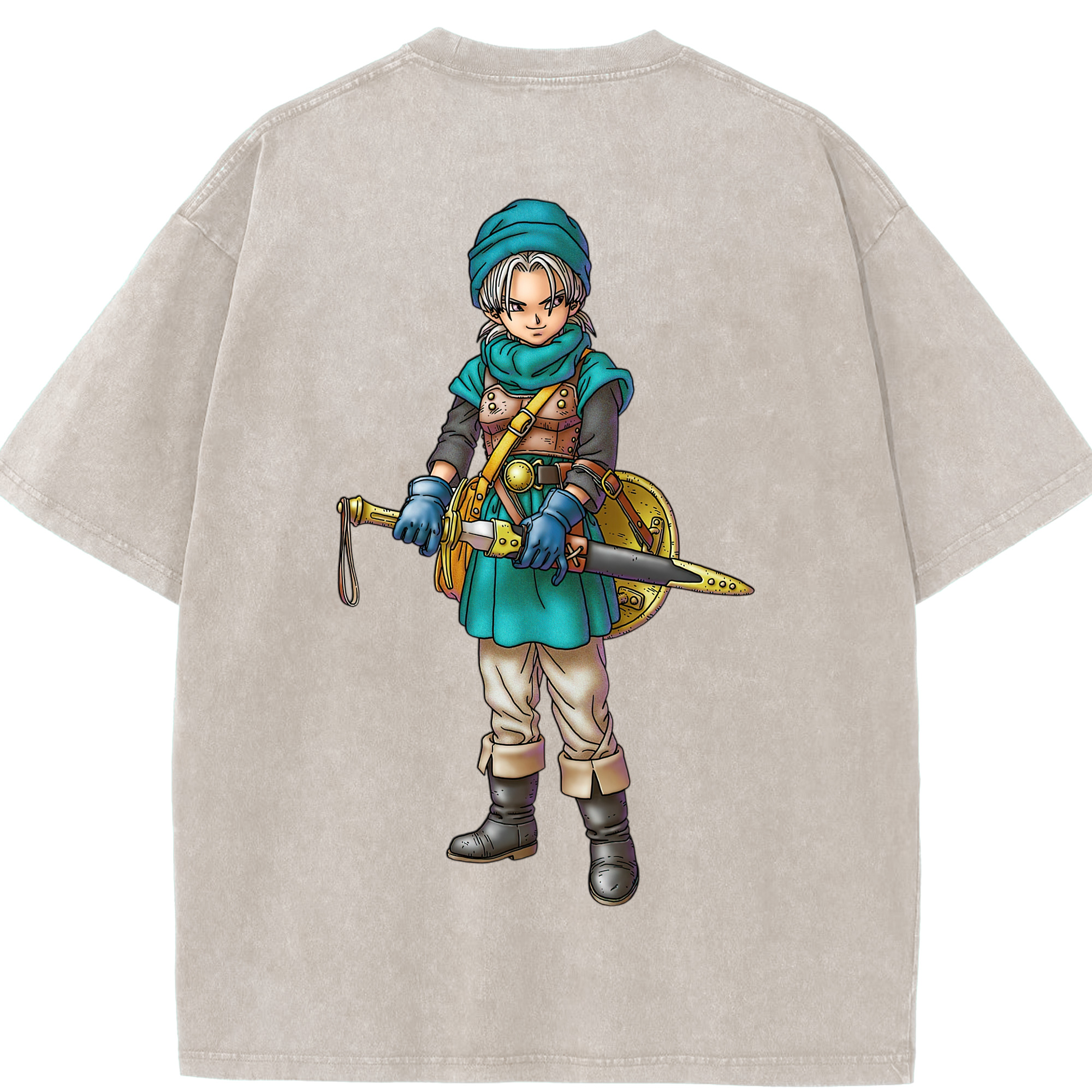 （画像用） ドラゴンクエスト Doragon Kuesuto Dragon Quest 綿100% ヴィンテージ風 半袖Tシャツ（背面プリント）