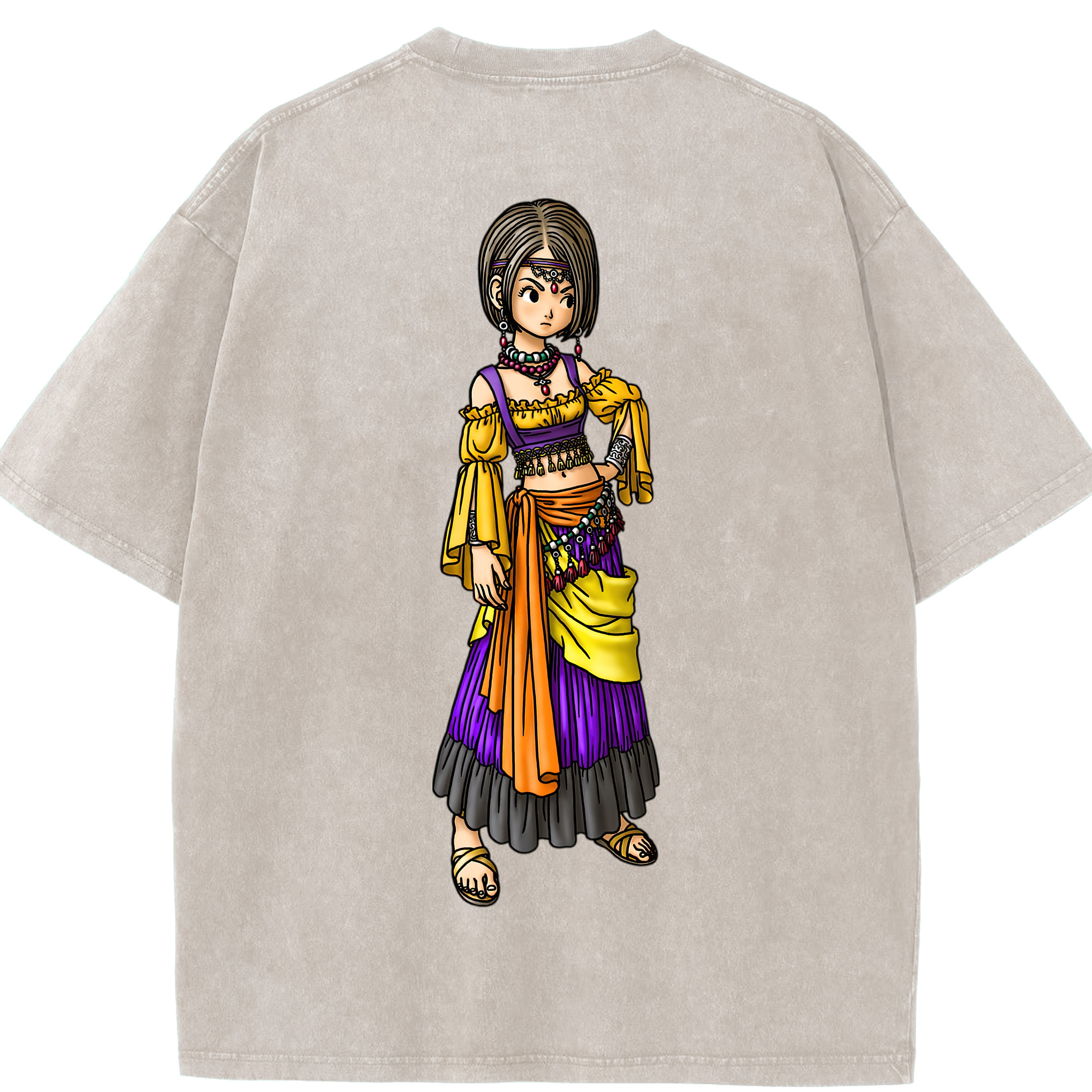 （画像用） ドラゴンクエスト Doragon Kuesuto Dragon Quest 綿100% ヴィンテージ風 半袖Tシャツ（背面プリント）