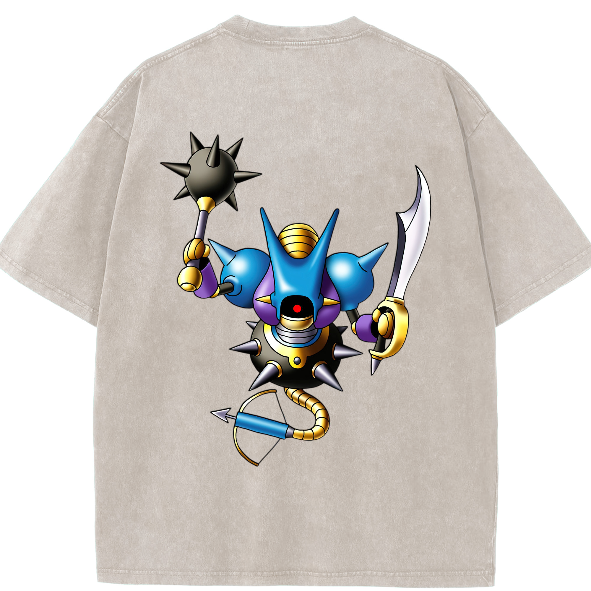 （画像用） ドラゴンクエスト Doragon Kuesuto Dragon Quest 綿100% ヴィンテージ風 半袖Tシャツ（背面プリント）