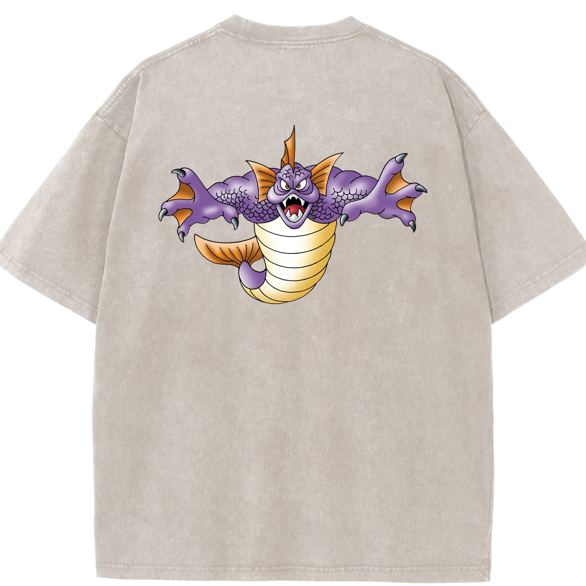 （画像用） ドラゴンクエスト Doragon Kuesuto Dragon Quest 綿100% ヴィンテージ風 半袖Tシャツ（背面プリント）