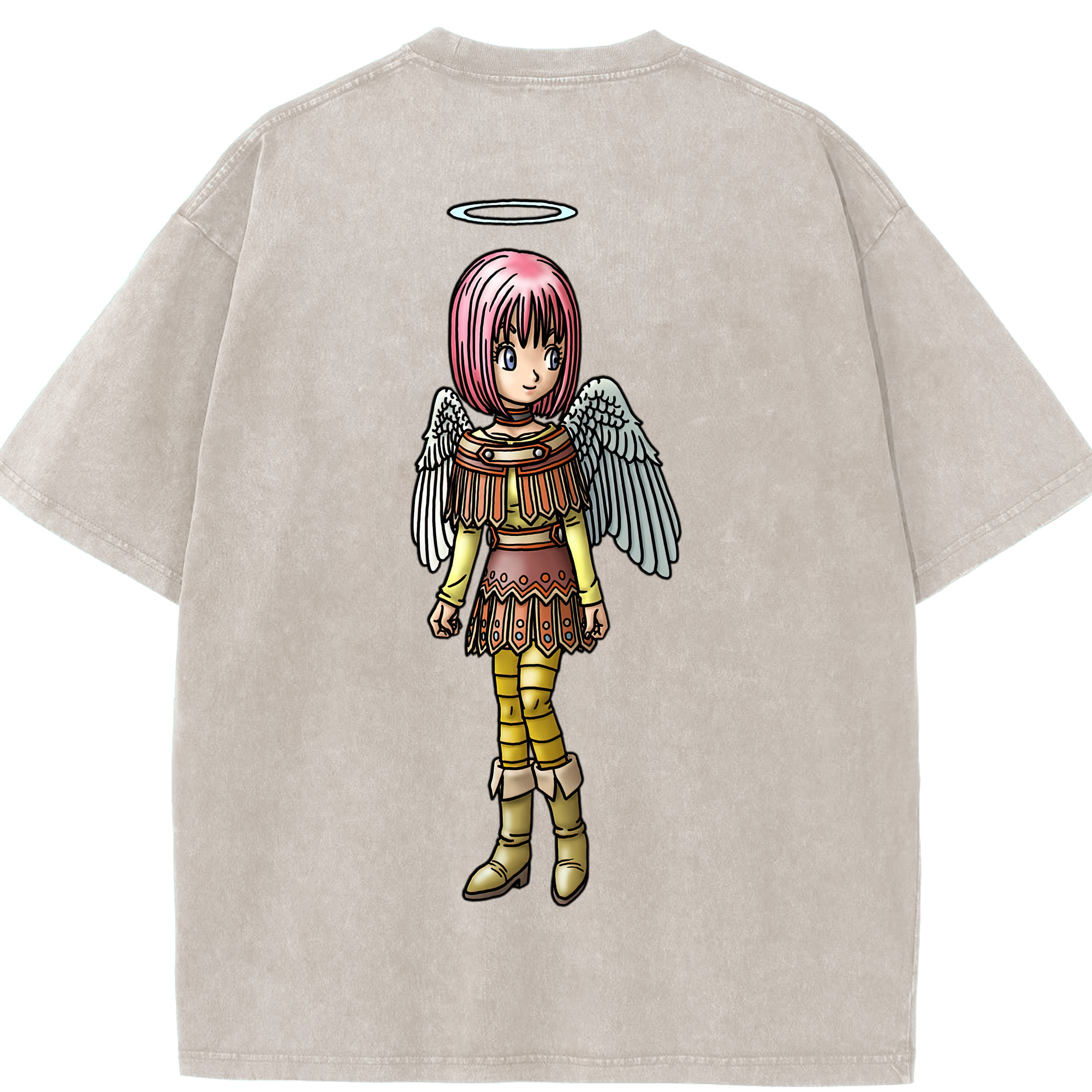 （画像用） ドラゴンクエスト Doragon Kuesuto Dragon Quest 綿100% ヴィンテージ風 半袖Tシャツ（背面プリント）