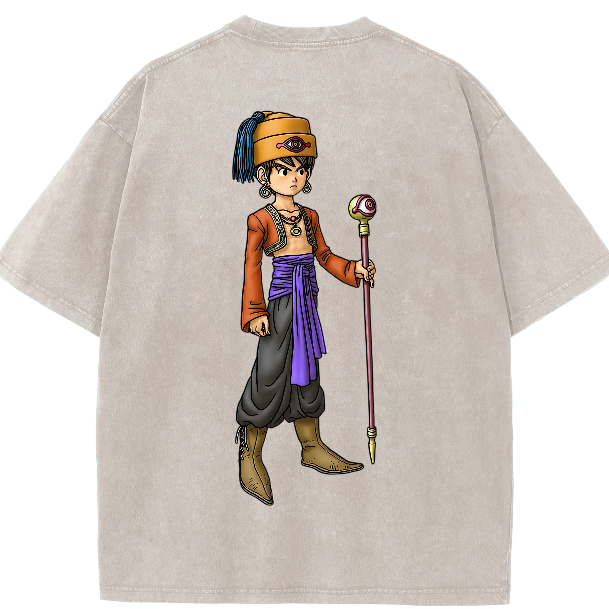 （画像用） ドラゴンクエスト Doragon Kuesuto Dragon Quest 綿100% ヴィンテージ風 半袖Tシャツ（背面プリント）