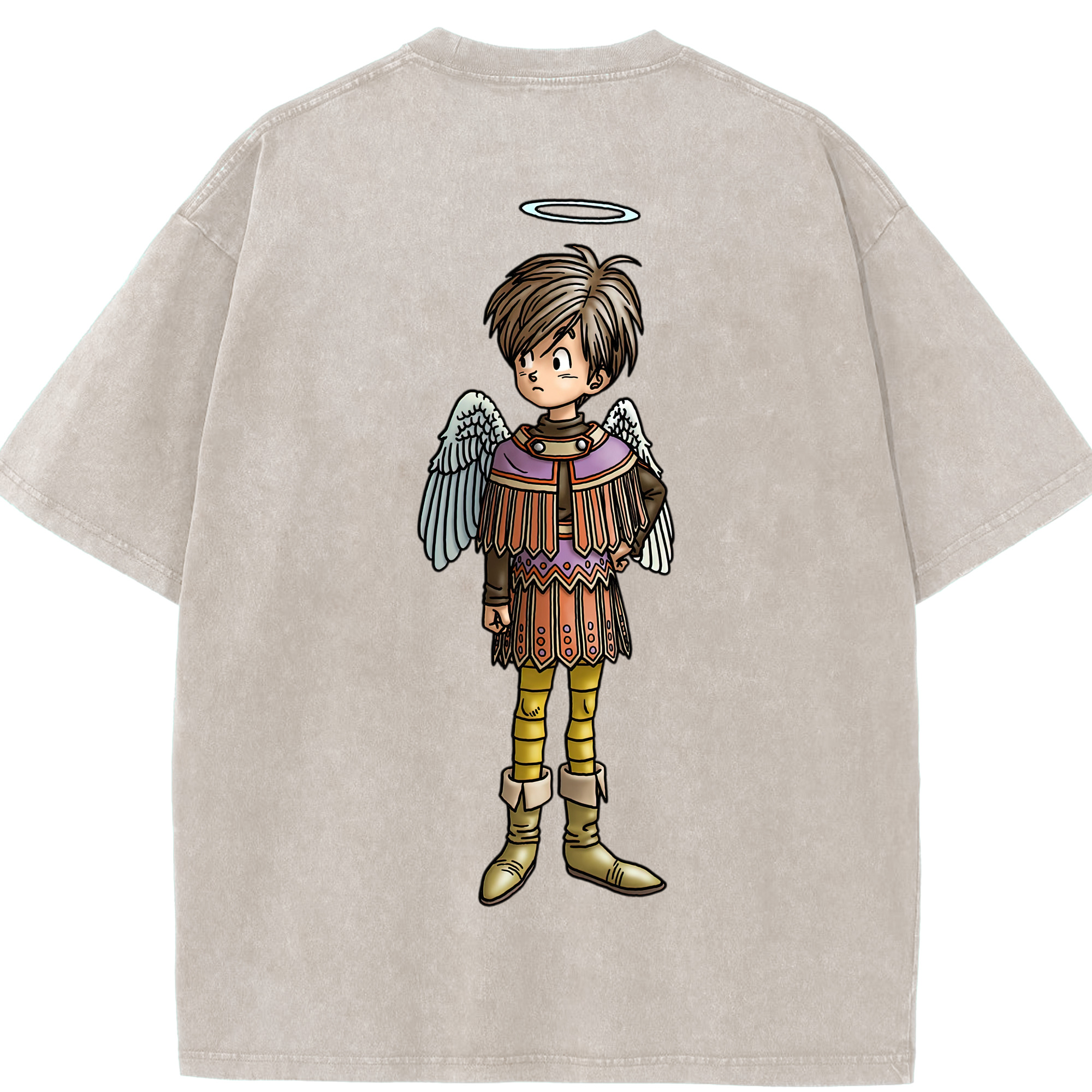 （画像用） ドラゴンクエスト Doragon Kuesuto Dragon Quest 綿100% ヴィンテージ風 半袖Tシャツ（背面プリント）