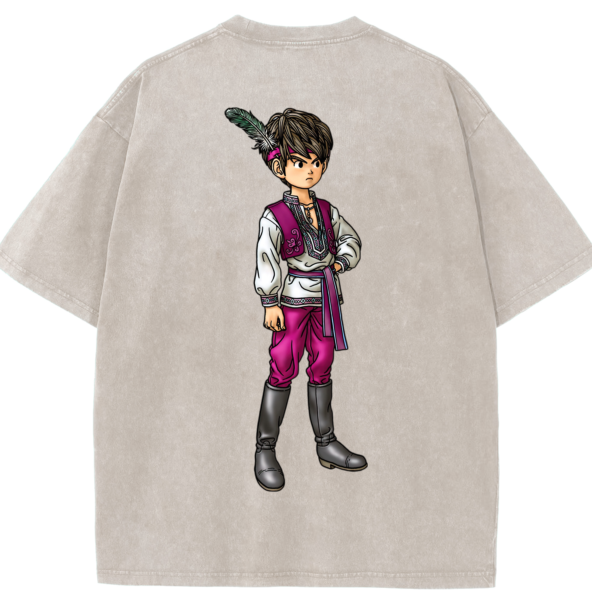 （画像用） ドラゴンクエスト Doragon Kuesuto Dragon Quest 綿100% ヴィンテージ風 半袖Tシャツ（背面プリント）