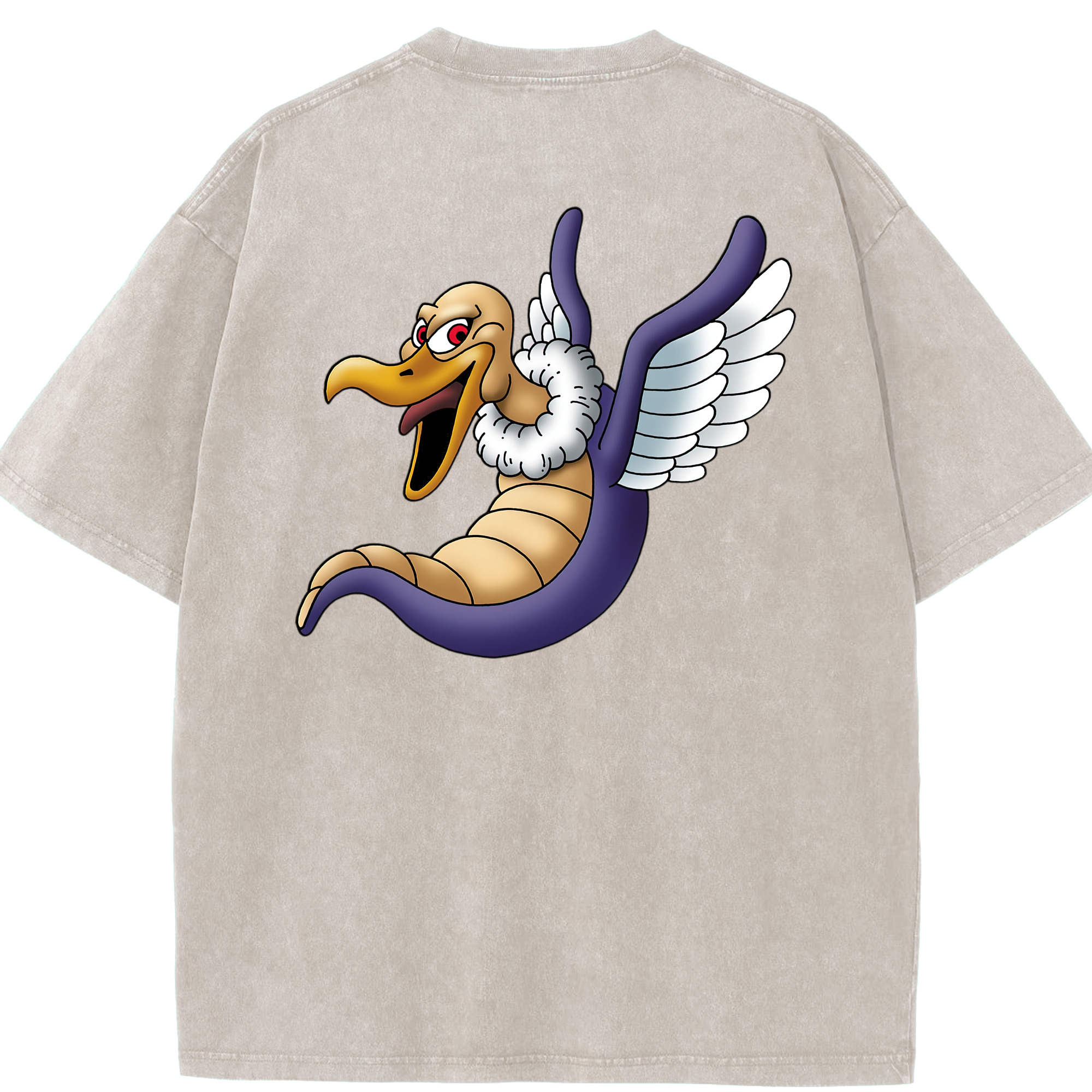 （画像用） ドラゴンクエスト Doragon Kuesuto Dragon Quest 綿100% ヴィンテージ風 半袖Tシャツ（背面プリント）