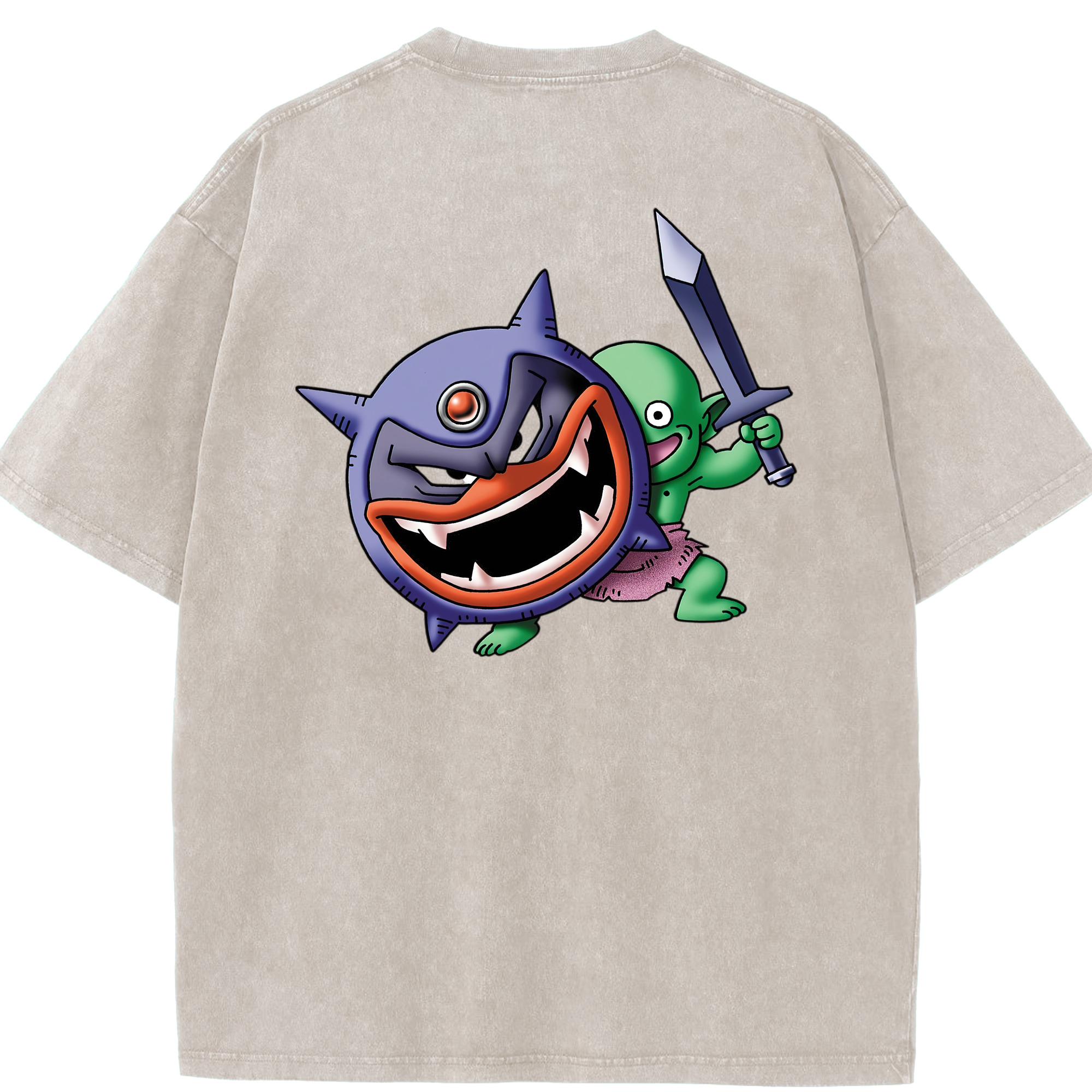 （画像用） ドラゴンクエスト Doragon Kuesuto Dragon Quest 綿100% ヴィンテージ風 半袖Tシャツ（背面プリント）
