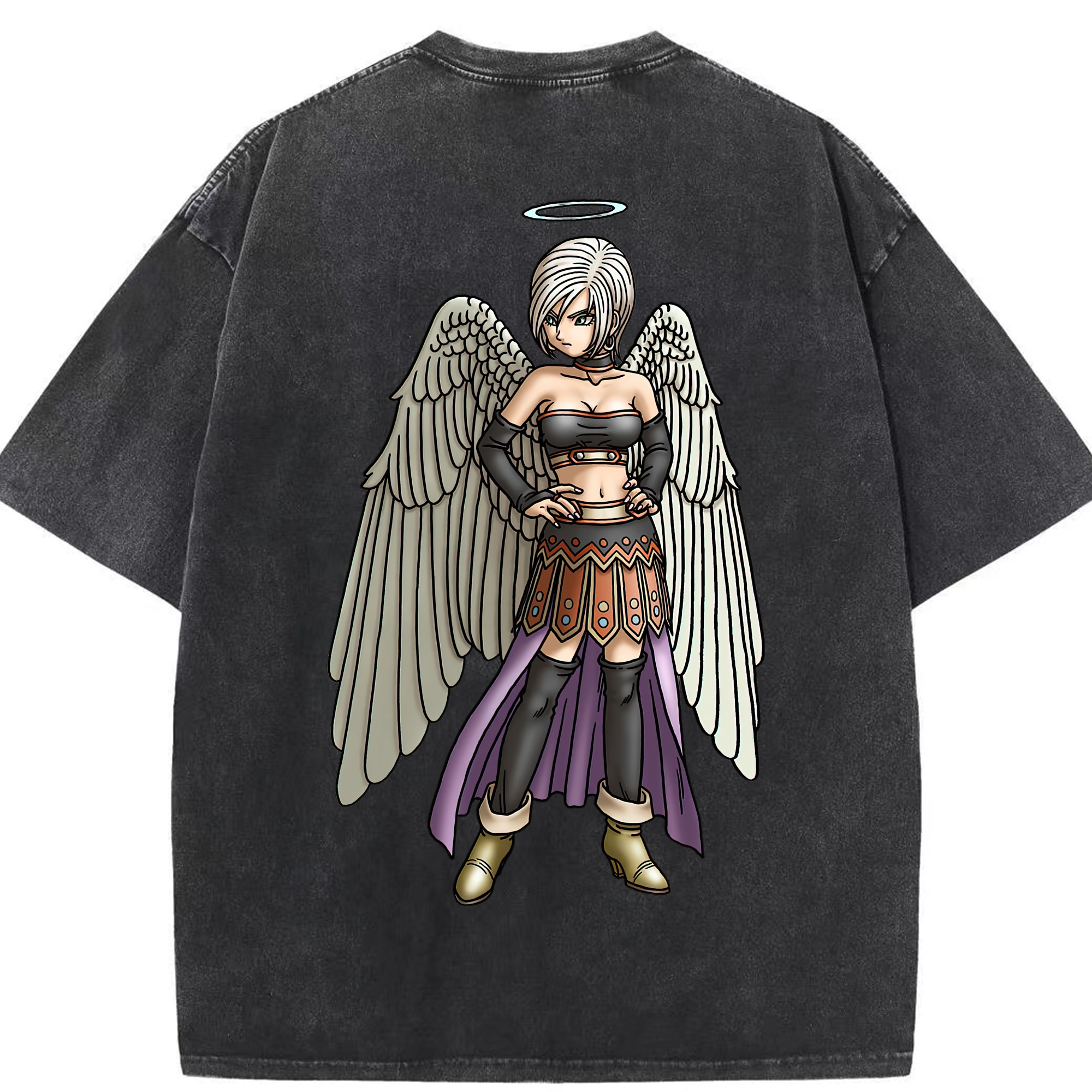 （画像用） ドラゴンクエスト Doragon Kuesuto Dragon Quest 綿100% ヴィンテージ風 半袖Tシャツ（背面プリント）