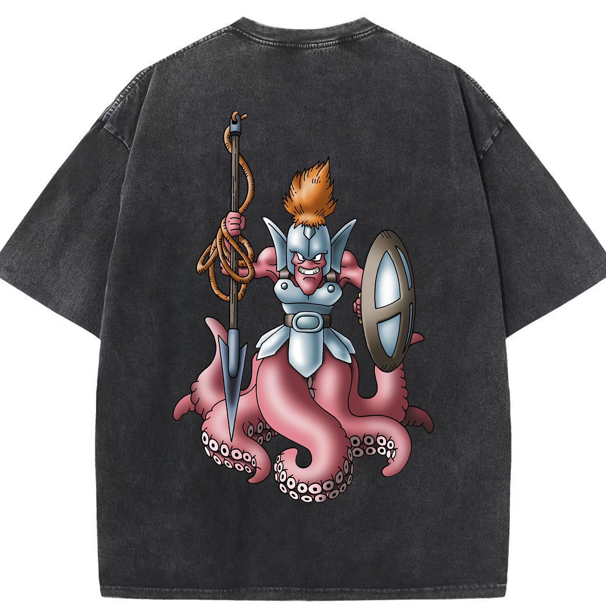 （画像用） ドラゴンクエスト Doragon Kuesuto Dragon Quest 綿100% ヴィンテージ風 半袖Tシャツ（背面プリント）