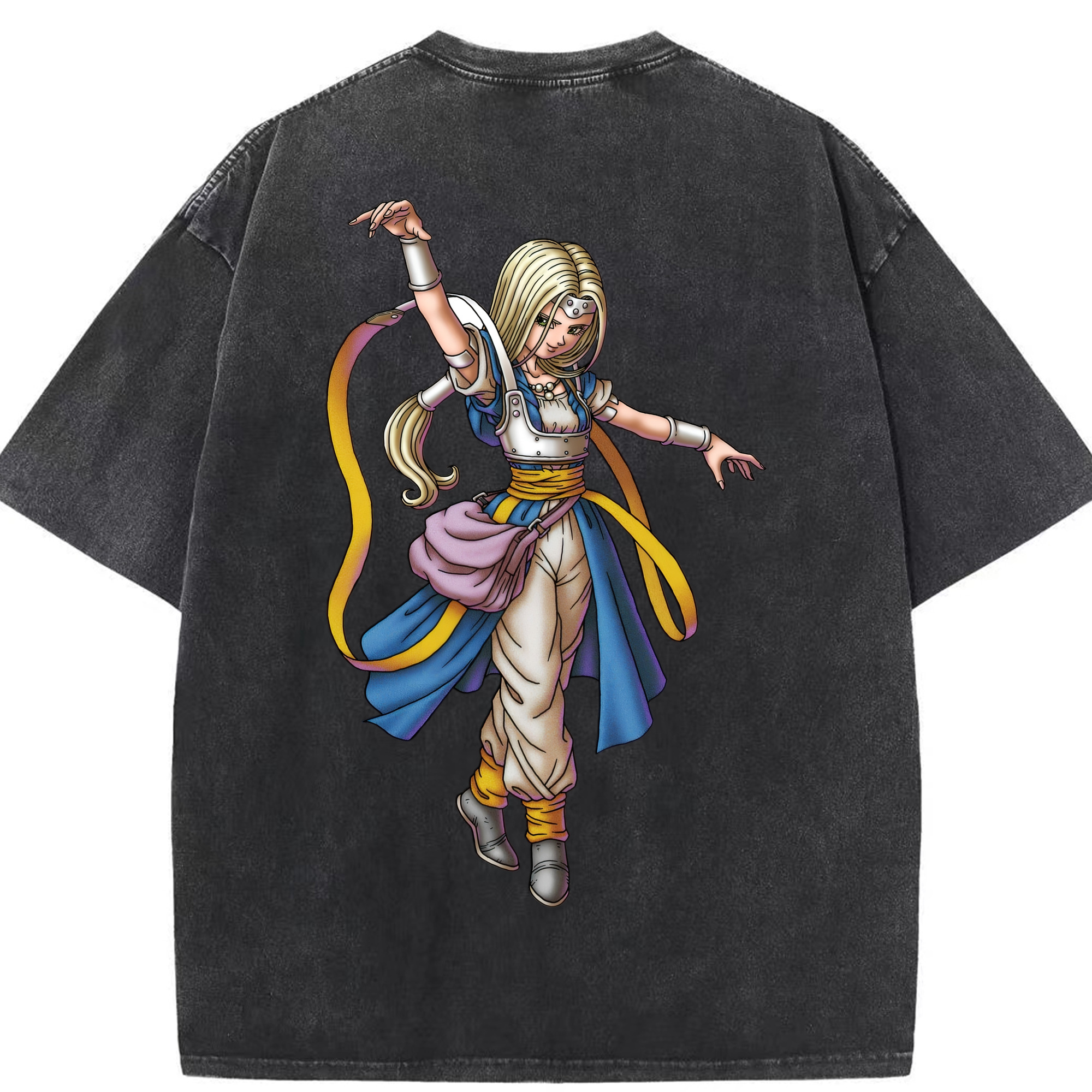 （画像用） ドラゴンクエスト Doragon Kuesuto Dragon Quest 綿100% ヴィンテージ風 半袖Tシャツ（背面プリント）