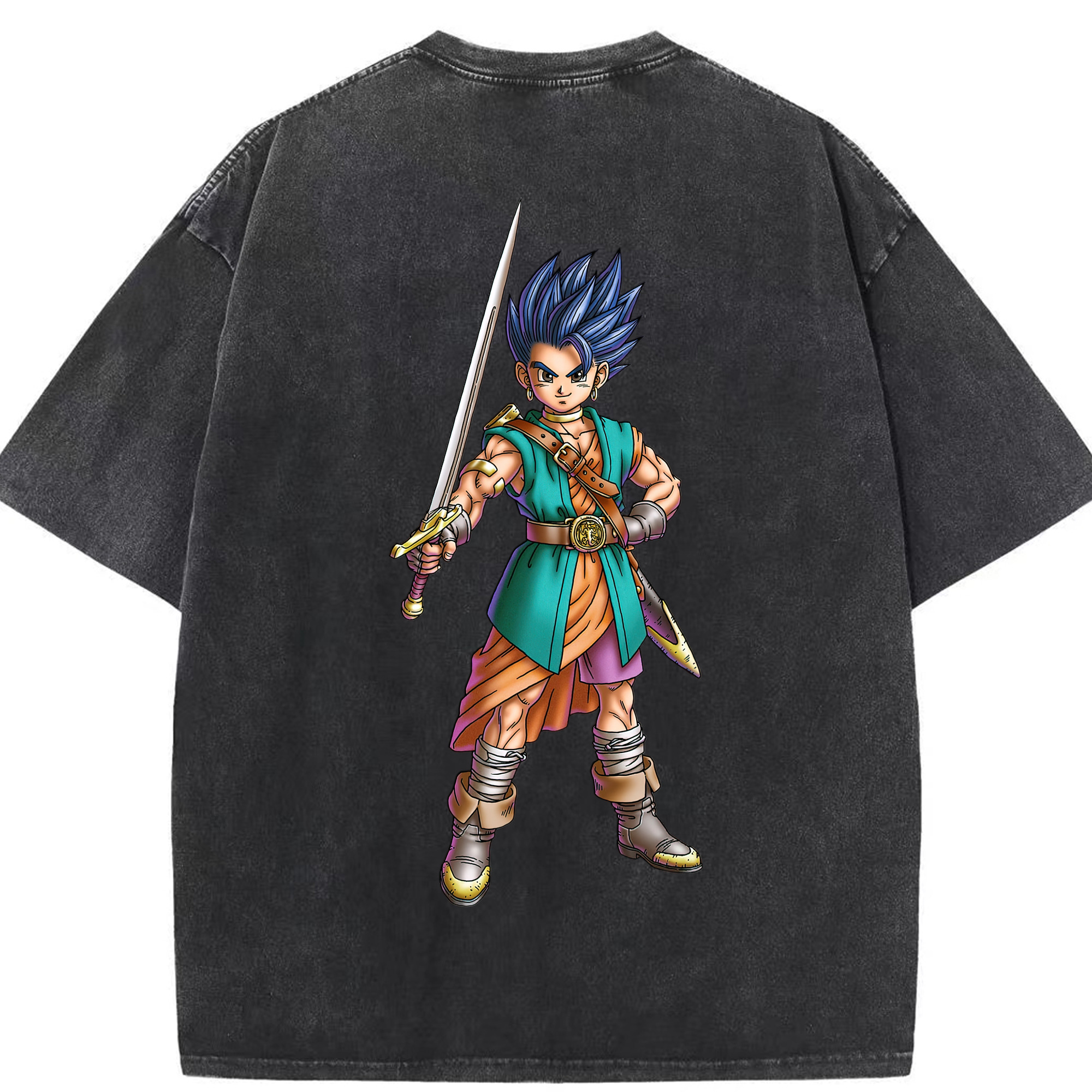（画像用） ドラゴンクエスト Doragon Kuesuto Dragon Quest 綿100% ヴィンテージ風 半袖Tシャツ（背面プリント）
