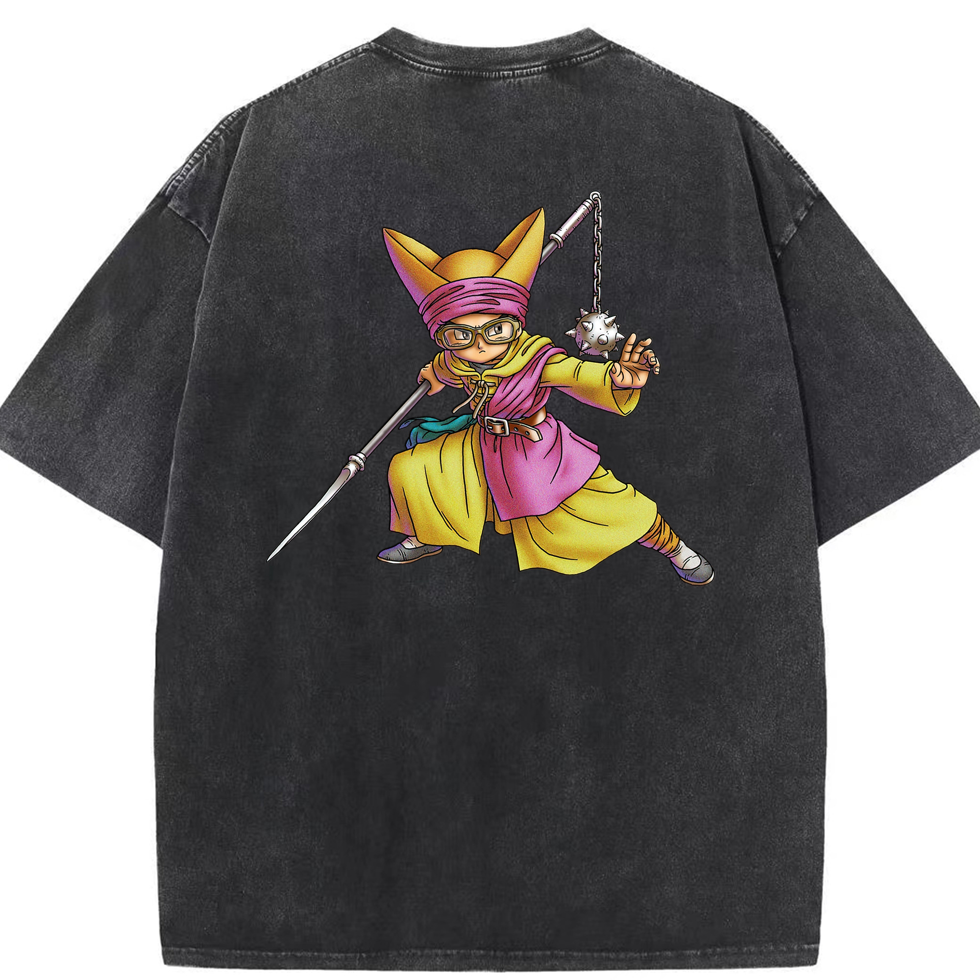 （画像用） ドラゴンクエスト Doragon Kuesuto Dragon Quest 綿100% ヴィンテージ風 半袖Tシャツ（背面プリント）