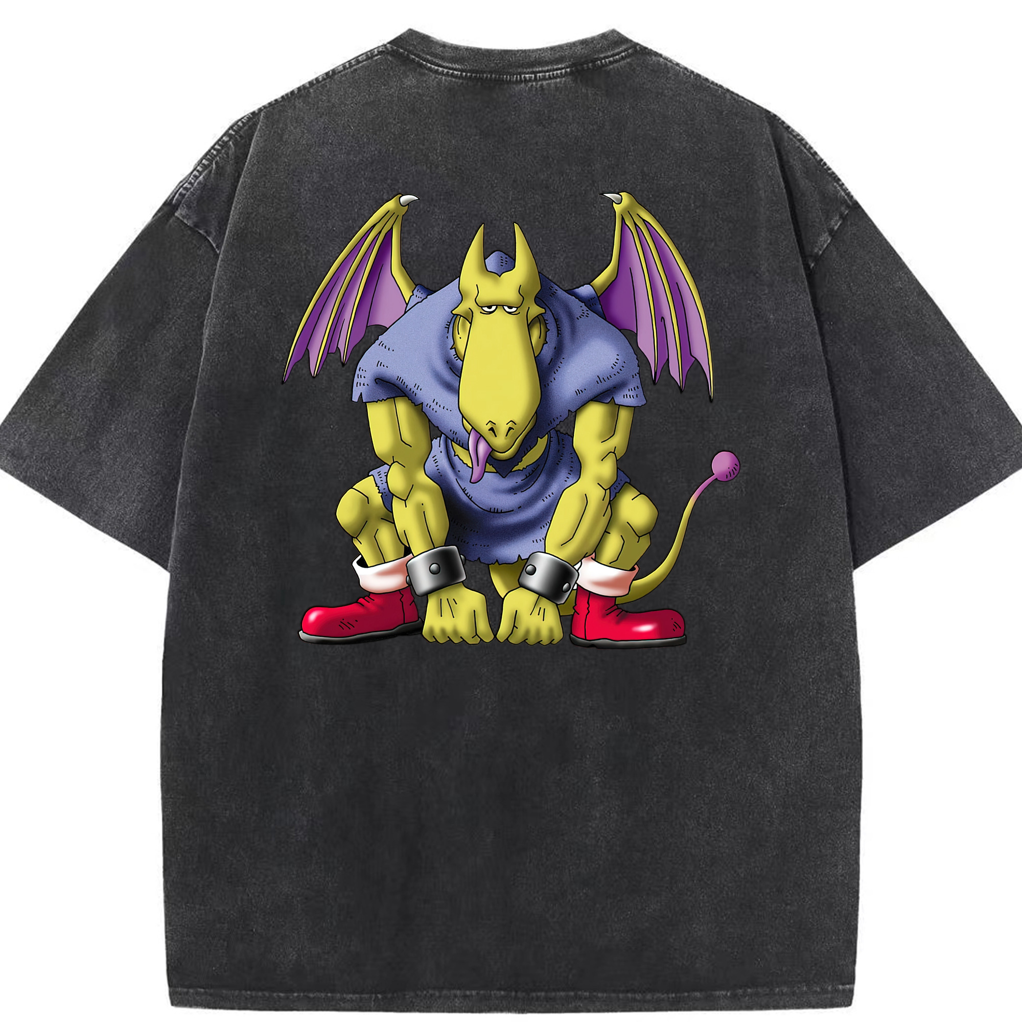 （画像用） ドラゴンクエスト Doragon Kuesuto Dragon Quest 綿100% ヴィンテージ風 半袖Tシャツ（背面プリント）