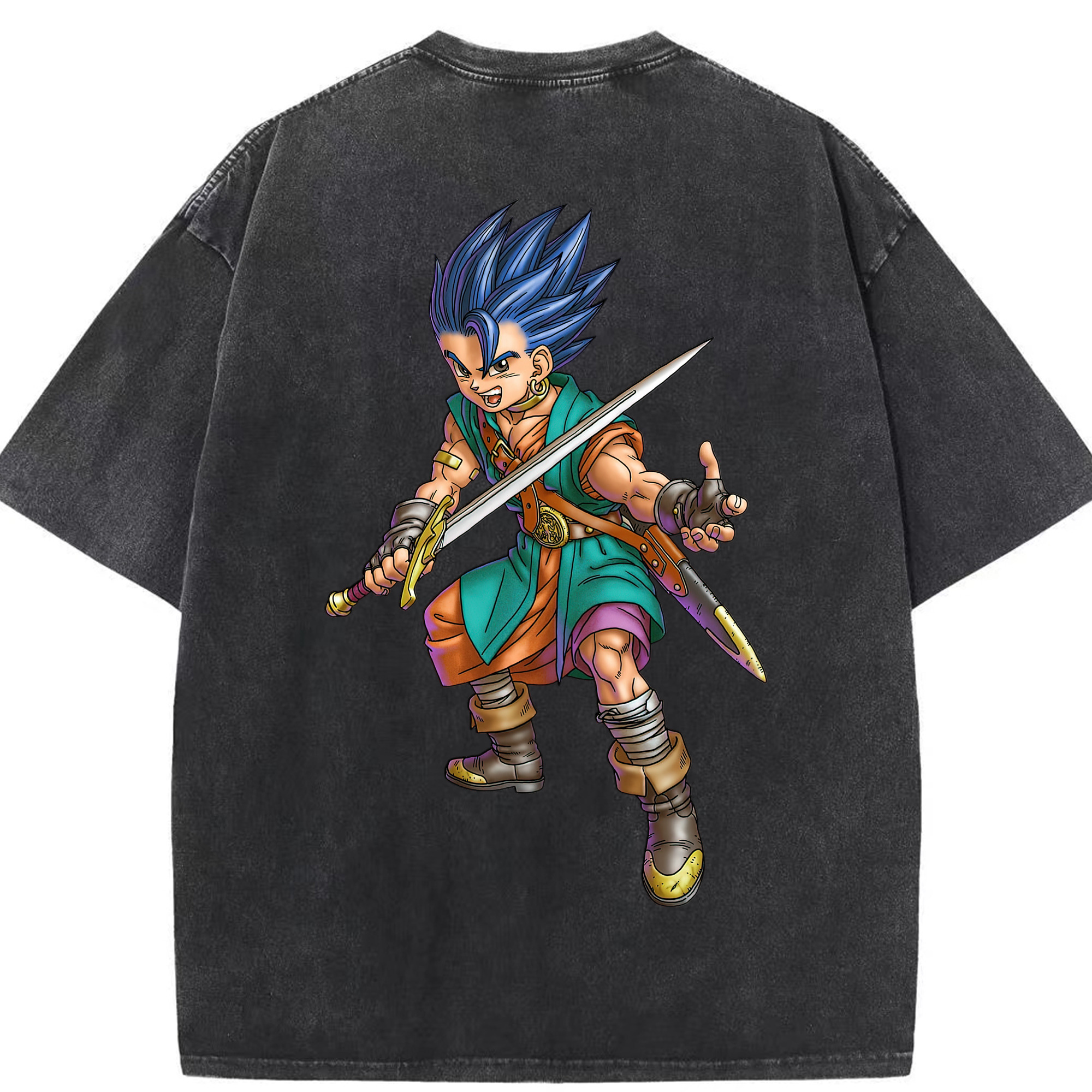 （画像用） ドラゴンクエスト Doragon Kuesuto Dragon Quest 綿100% ヴィンテージ風 半袖Tシャツ（背面プリント）