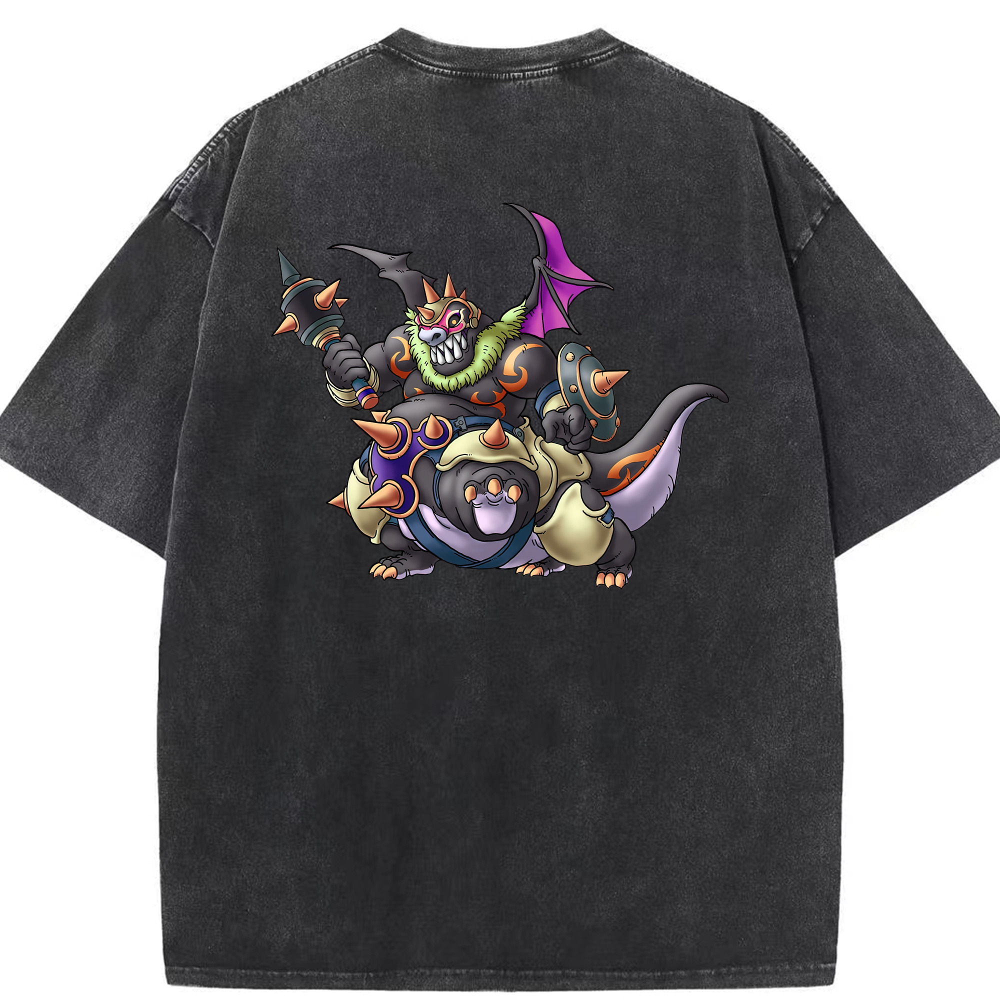 （画像用） ドラゴンクエスト Doragon Kuesuto Dragon Quest 綿100% ヴィンテージ風 半袖Tシャツ（背面プリント）