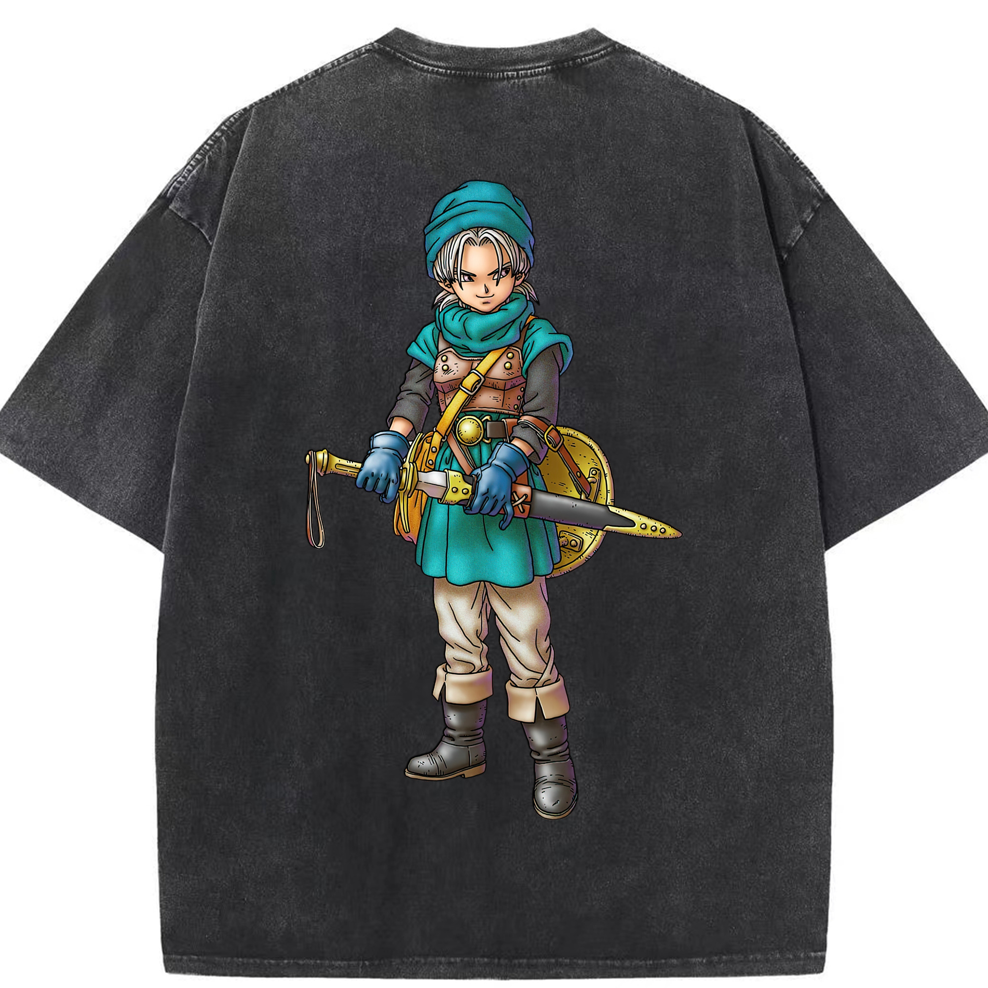 （画像用） ドラゴンクエスト Doragon Kuesuto Dragon Quest 綿100% ヴィンテージ風 半袖Tシャツ（背面プリント）