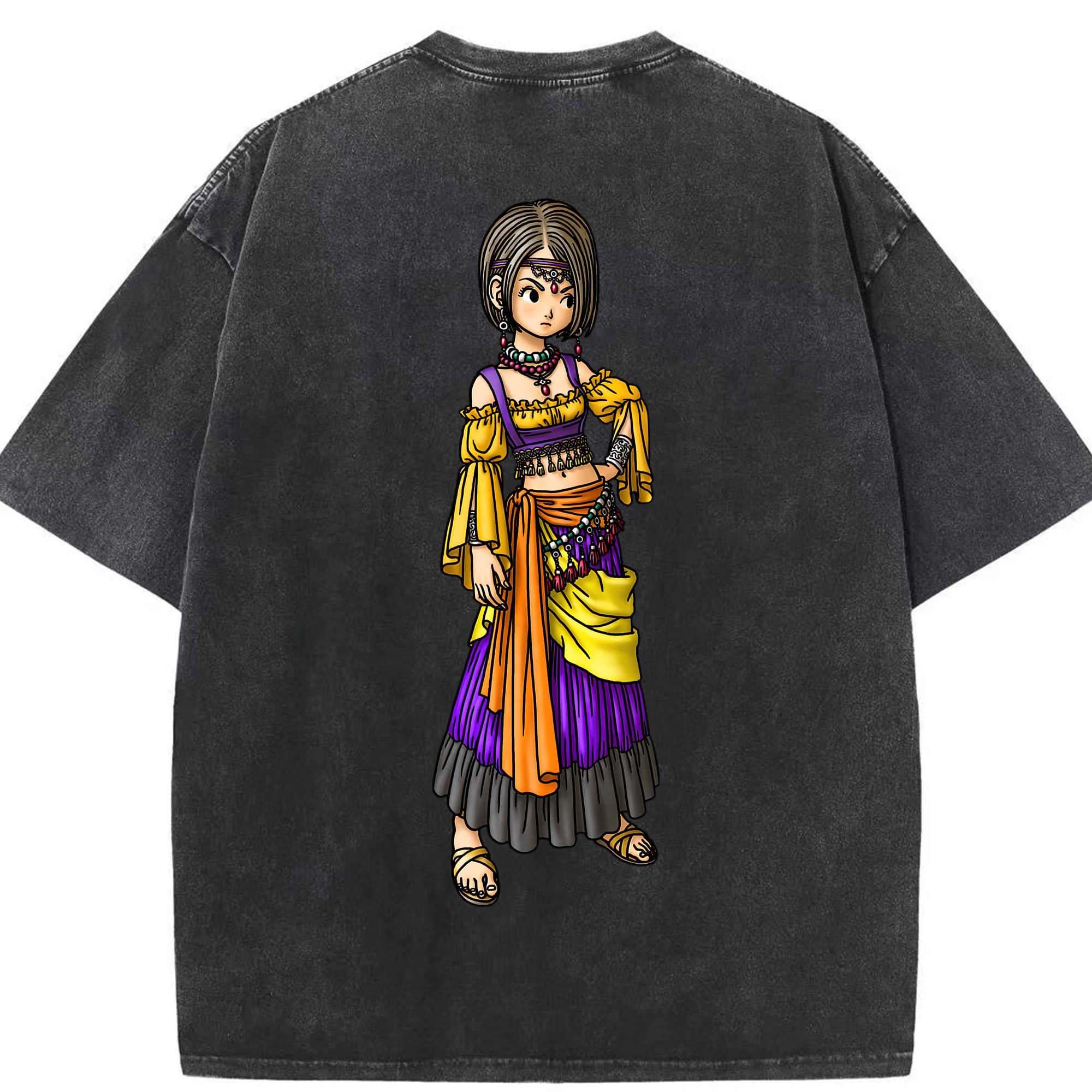 （画像用） ドラゴンクエスト Doragon Kuesuto Dragon Quest 綿100% ヴィンテージ風 半袖Tシャツ（背面プリント）