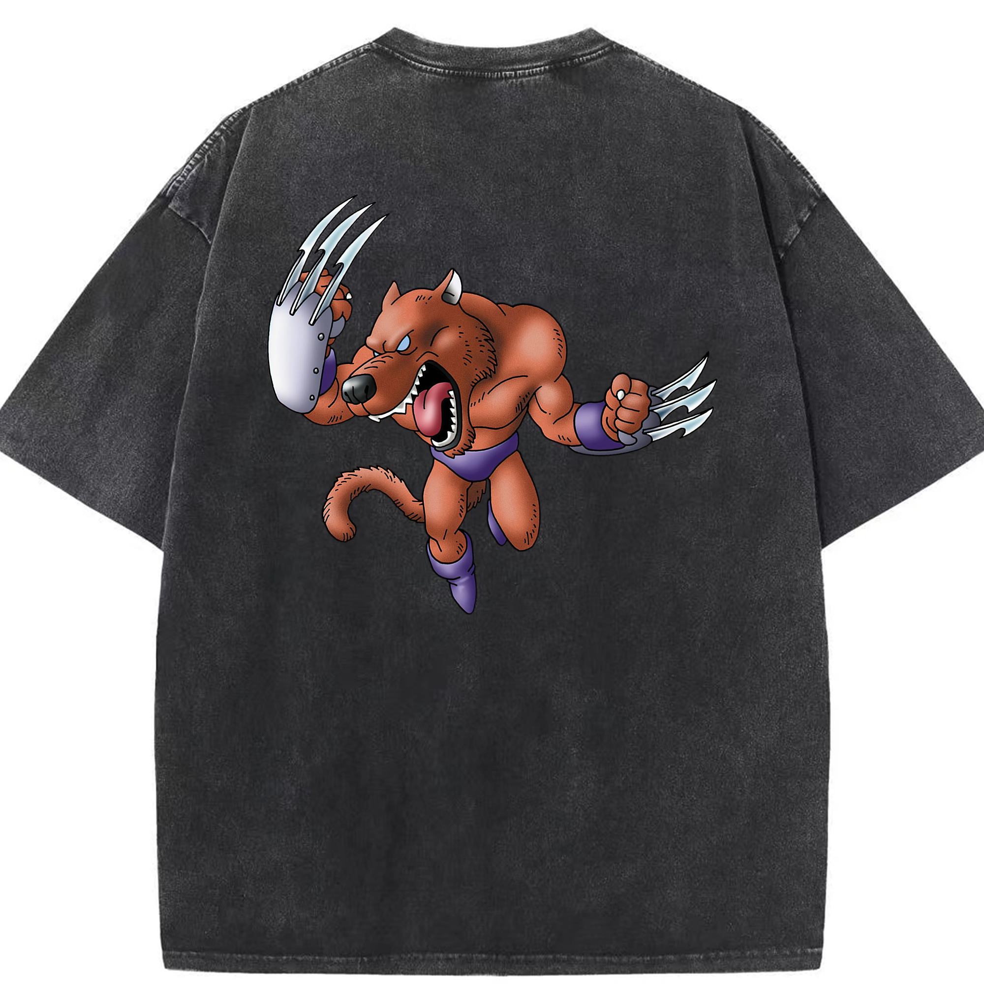 （画像用） ドラゴンクエスト Doragon Kuesuto Dragon Quest 綿100% ヴィンテージ風 半袖Tシャツ（背面プリント）