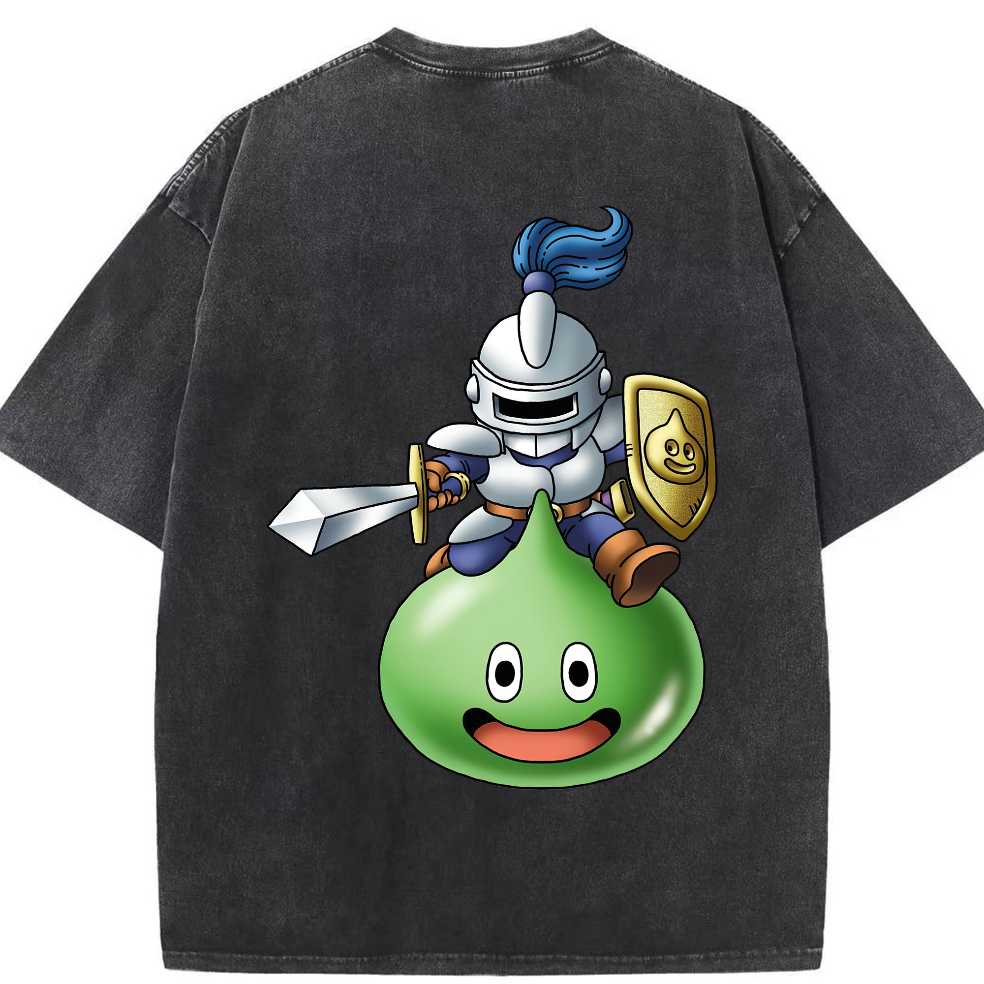 （画像用） ドラゴンクエスト Doragon Kuesuto Dragon Quest 綿100% ヴィンテージ風 半袖Tシャツ（背面プリント）