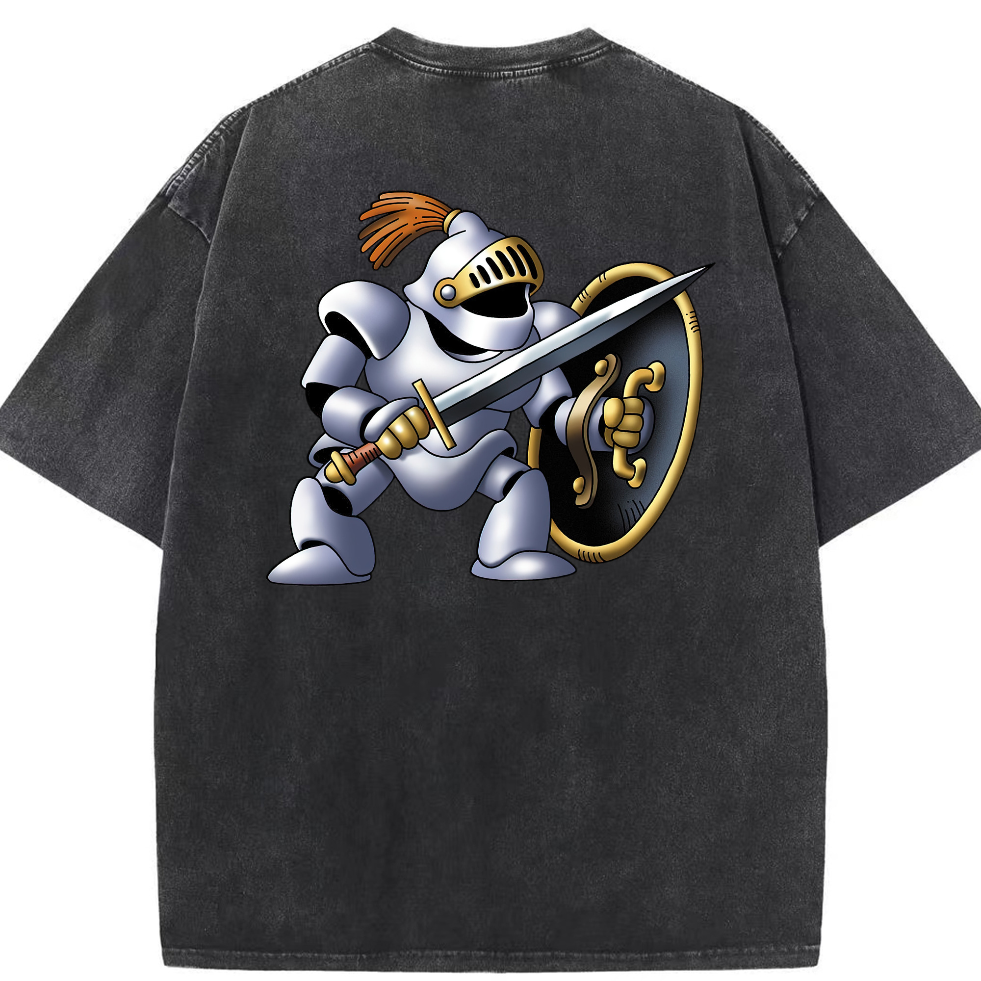 （画像用） ドラゴンクエスト Doragon Kuesuto Dragon Quest 綿100% ヴィンテージ風 半袖Tシャツ（背面プリント）