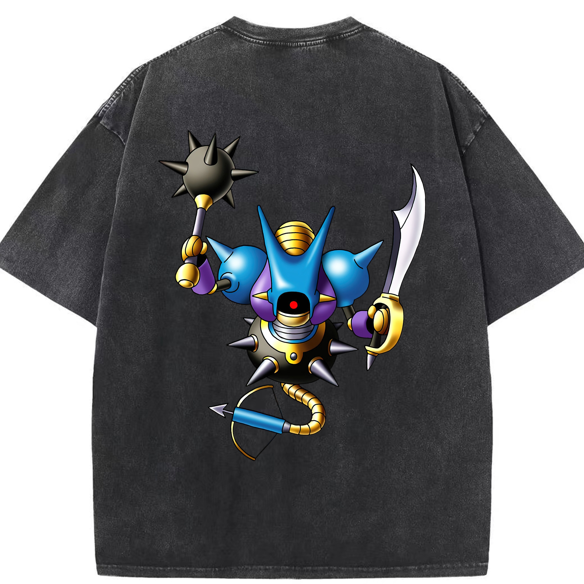（画像用） ドラゴンクエスト Doragon Kuesuto Dragon Quest 綿100% ヴィンテージ風 半袖Tシャツ（背面プリント）