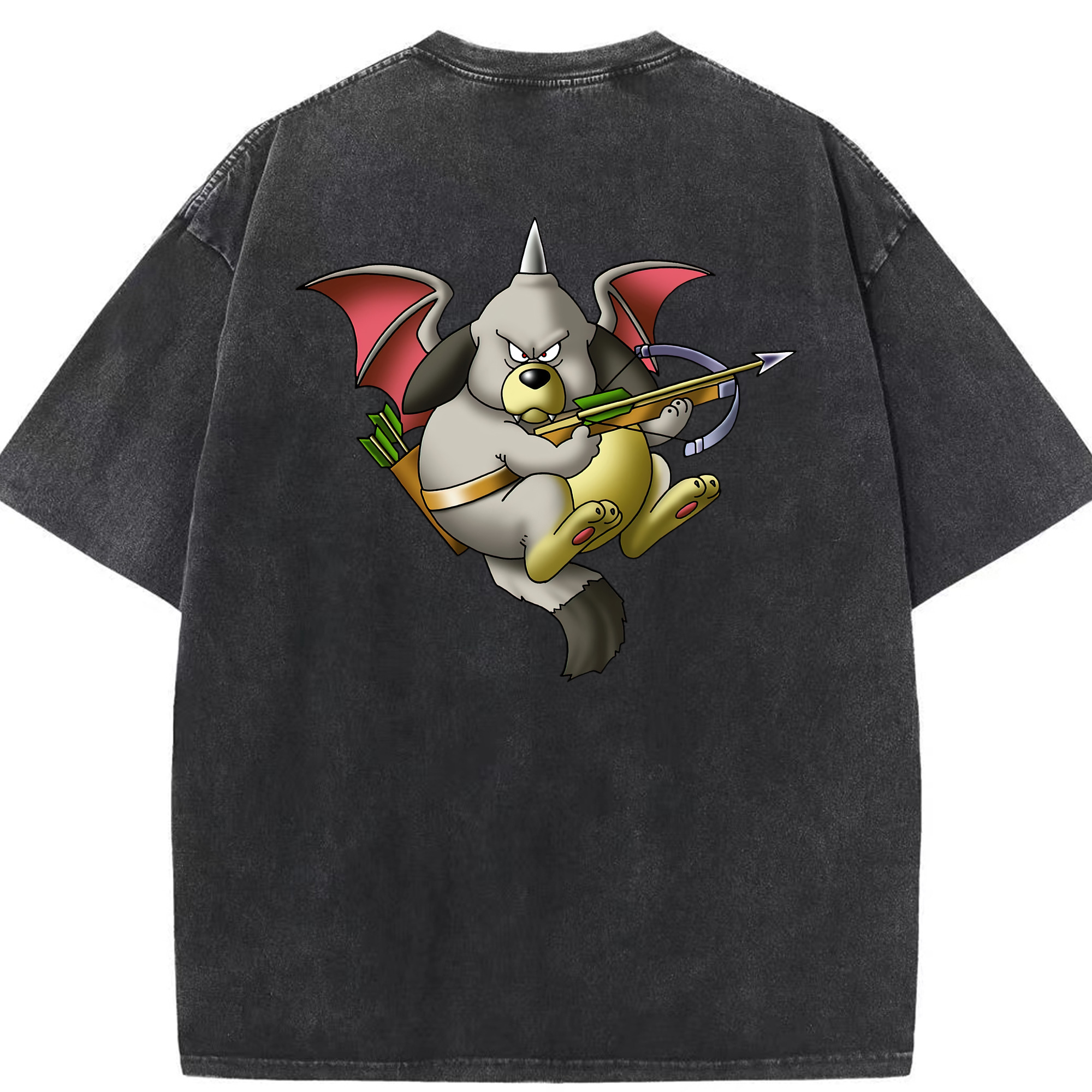 （画像用） ドラゴンクエスト Doragon Kuesuto Dragon Quest 綿100% ヴィンテージ風 半袖Tシャツ（背面プリント）
