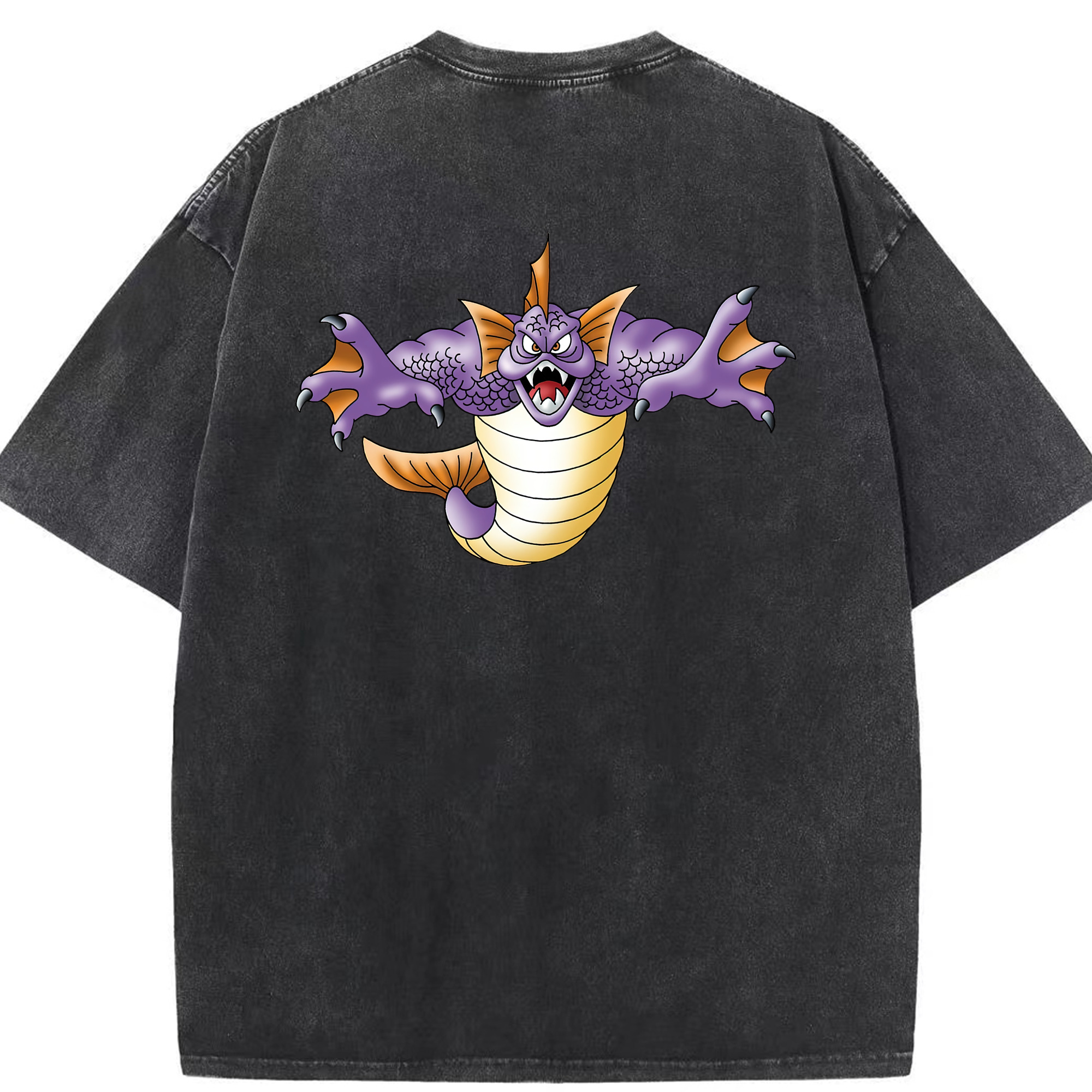 （画像用） ドラゴンクエスト Doragon Kuesuto Dragon Quest 綿100% ヴィンテージ風 半袖Tシャツ（背面プリント）