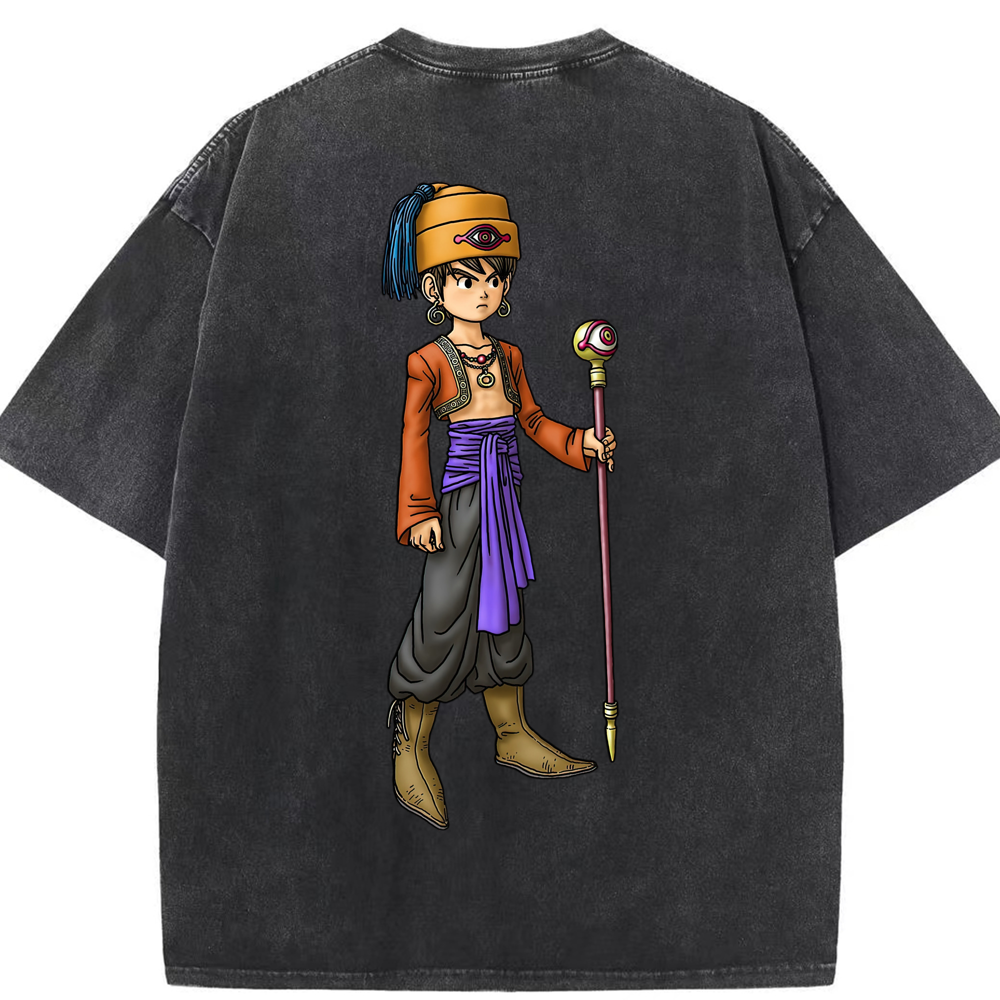 （画像用） ドラゴンクエスト Doragon Kuesuto Dragon Quest 綿100% ヴィンテージ風 半袖Tシャツ（背面プリント）